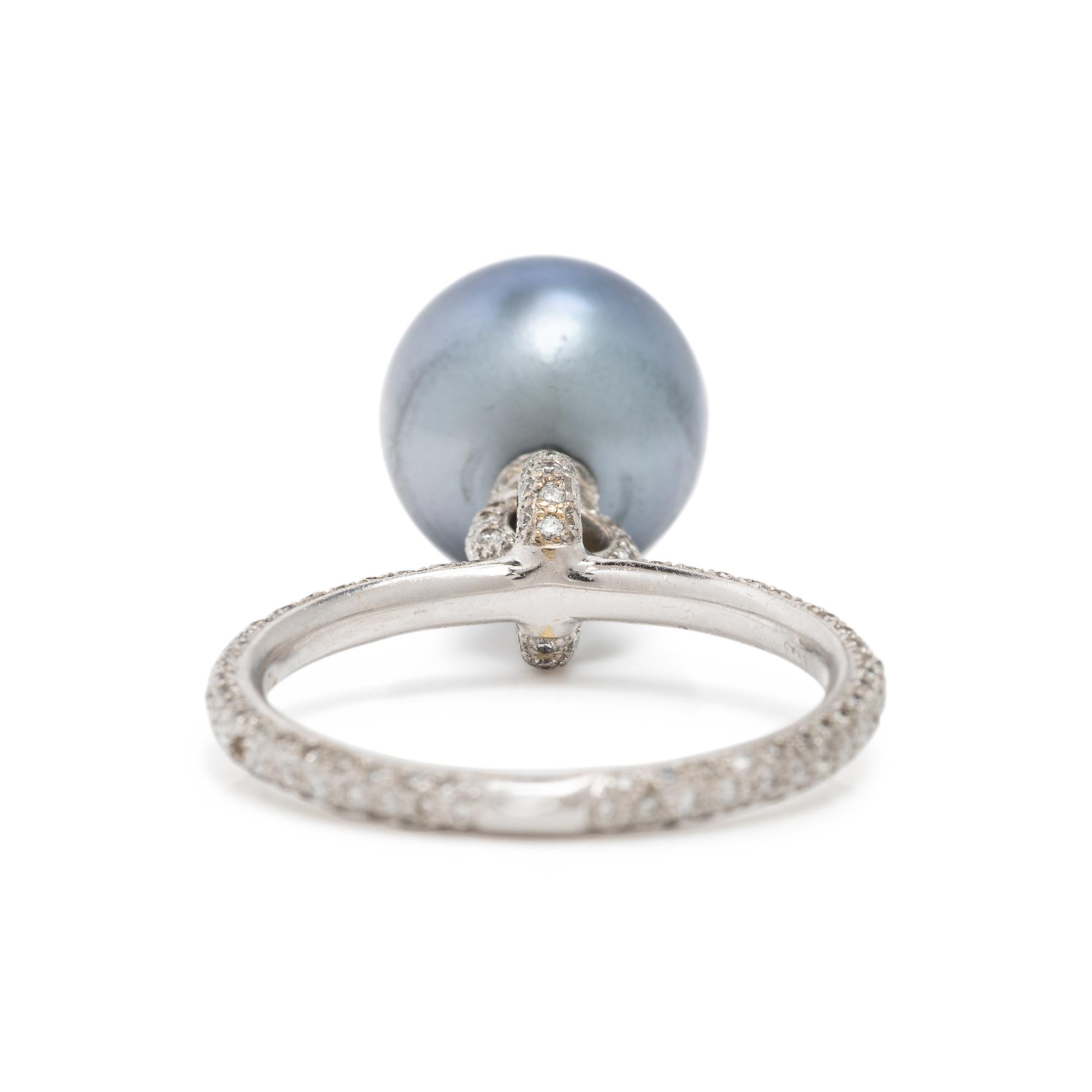 Diamond, White Gold, and Cultured Pearl Charm Ring