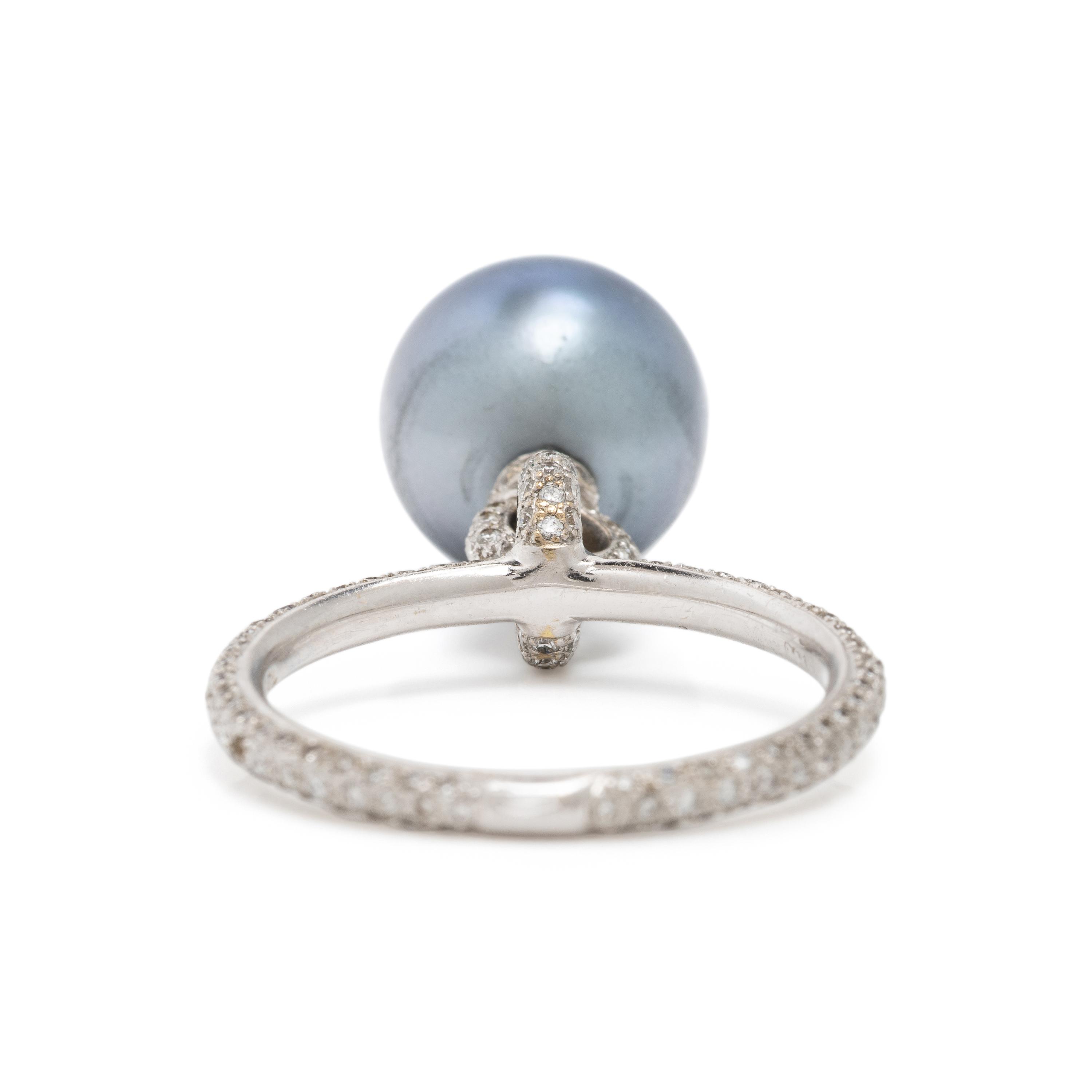 Diamond, White Gold, and Cultured Pearl Charm Ring