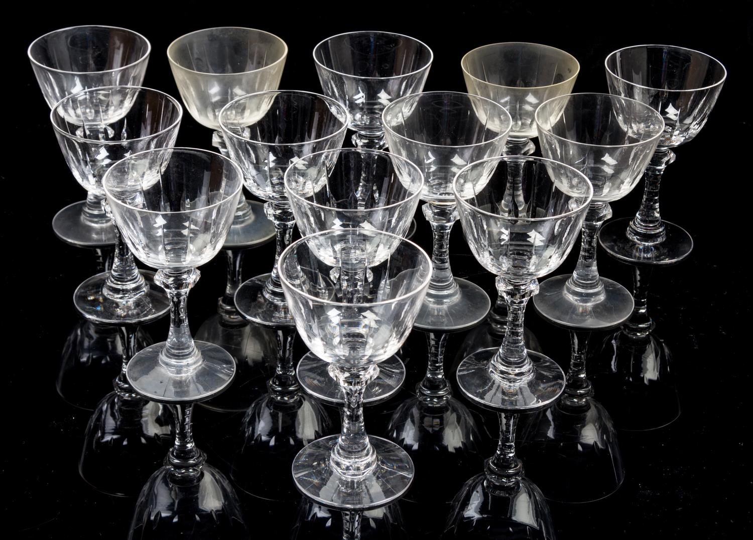 A Set of Thirteen Cut Glass Wines. Height 4 3/4 inches.
