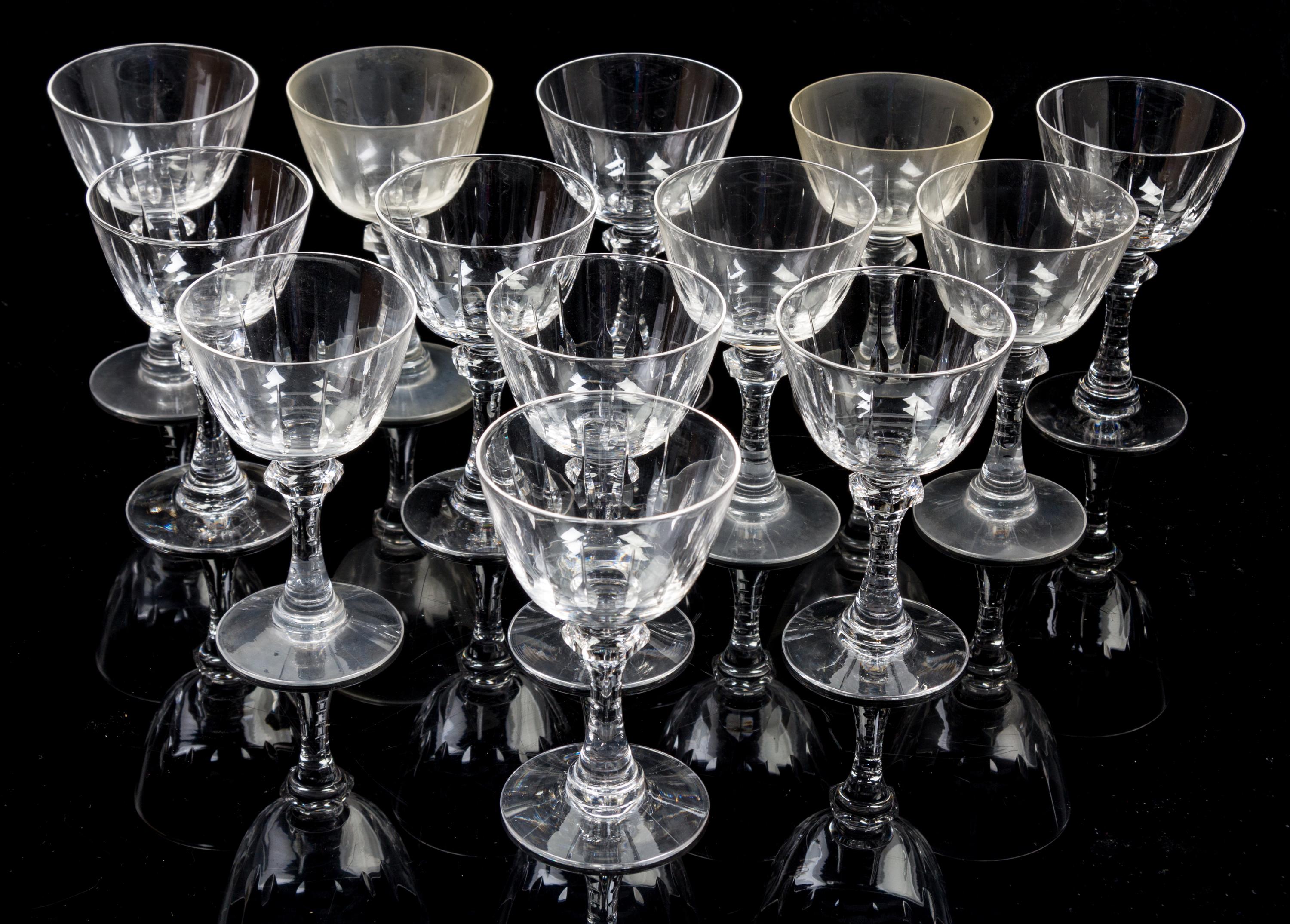 A Set of Thirteen Cut Glass Wines. Height 4 3/4 inches.
