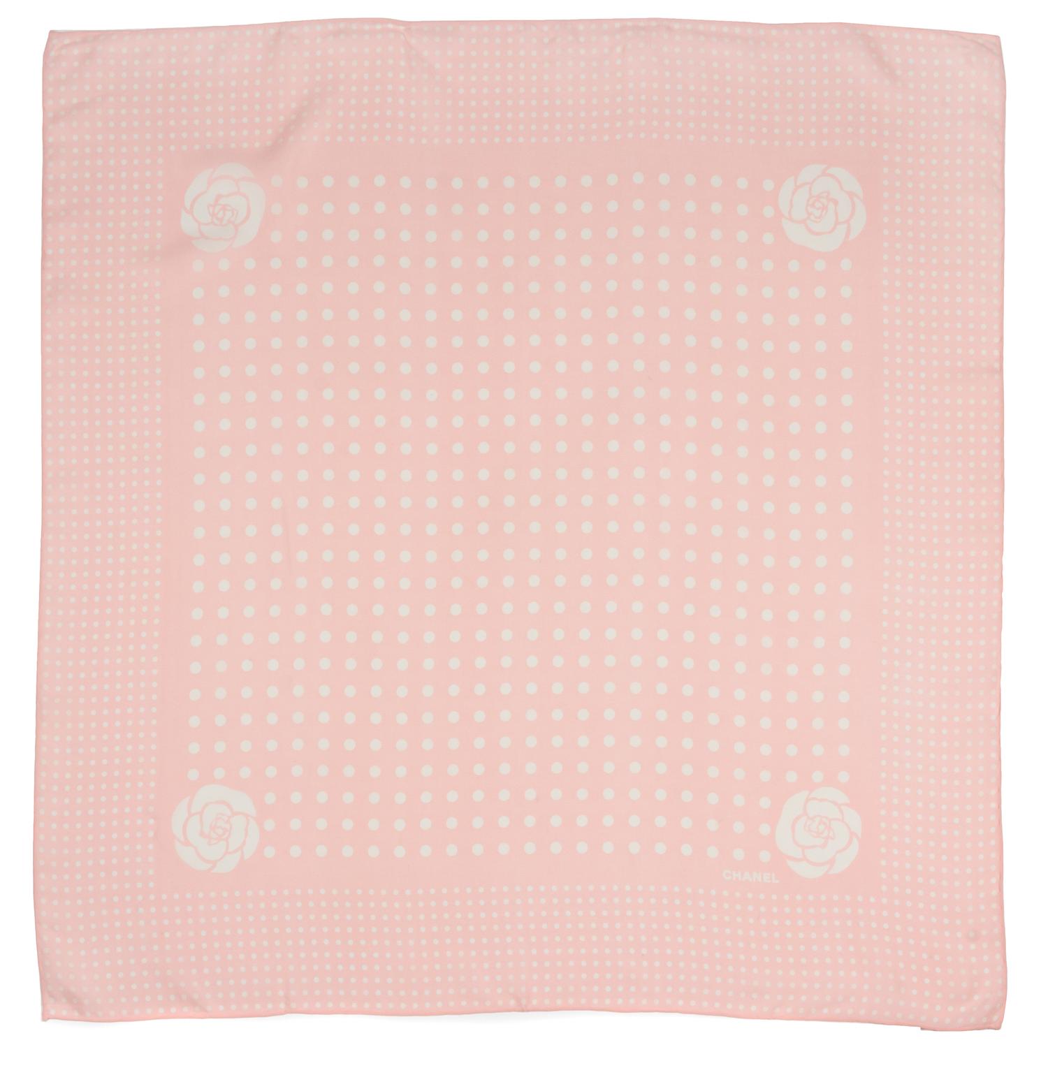 A Chanel Pink and White Silk Scarf, 34" x 34".