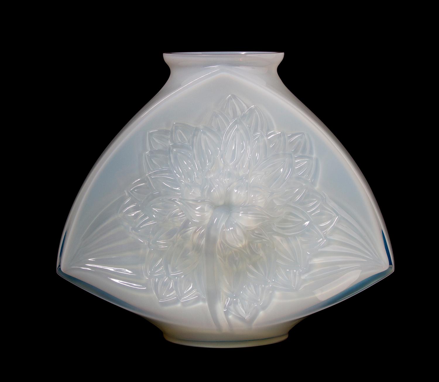 A Lalique Opalescent Glass Vase, Height 9 3/4 inches.