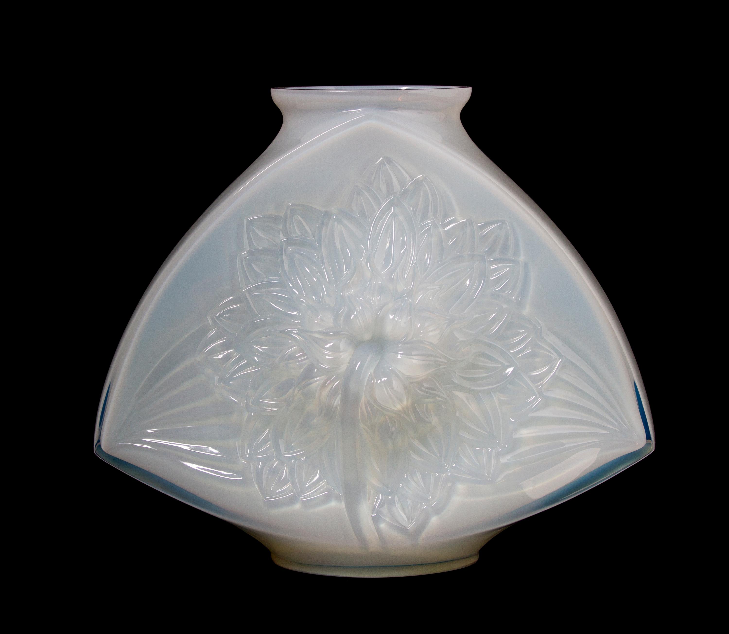 A Lalique Opalescent Glass Vase, Height 9 3/4 inches.