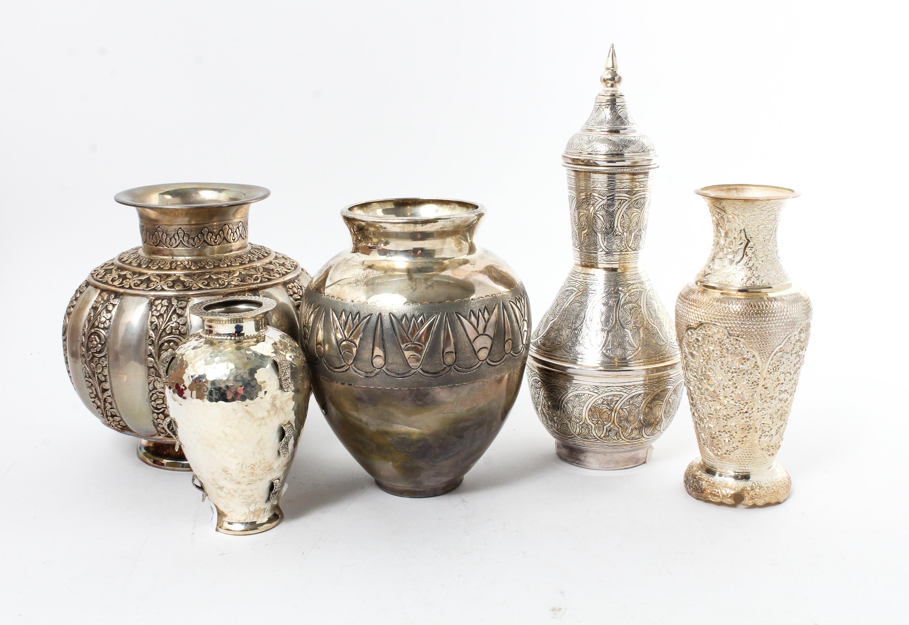 Five Silver and Silvered Metal Vases, ,