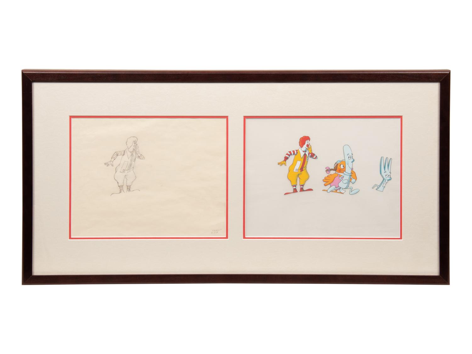 Ronald McDonald TV Commercial Production Cel and Animation Drawing.