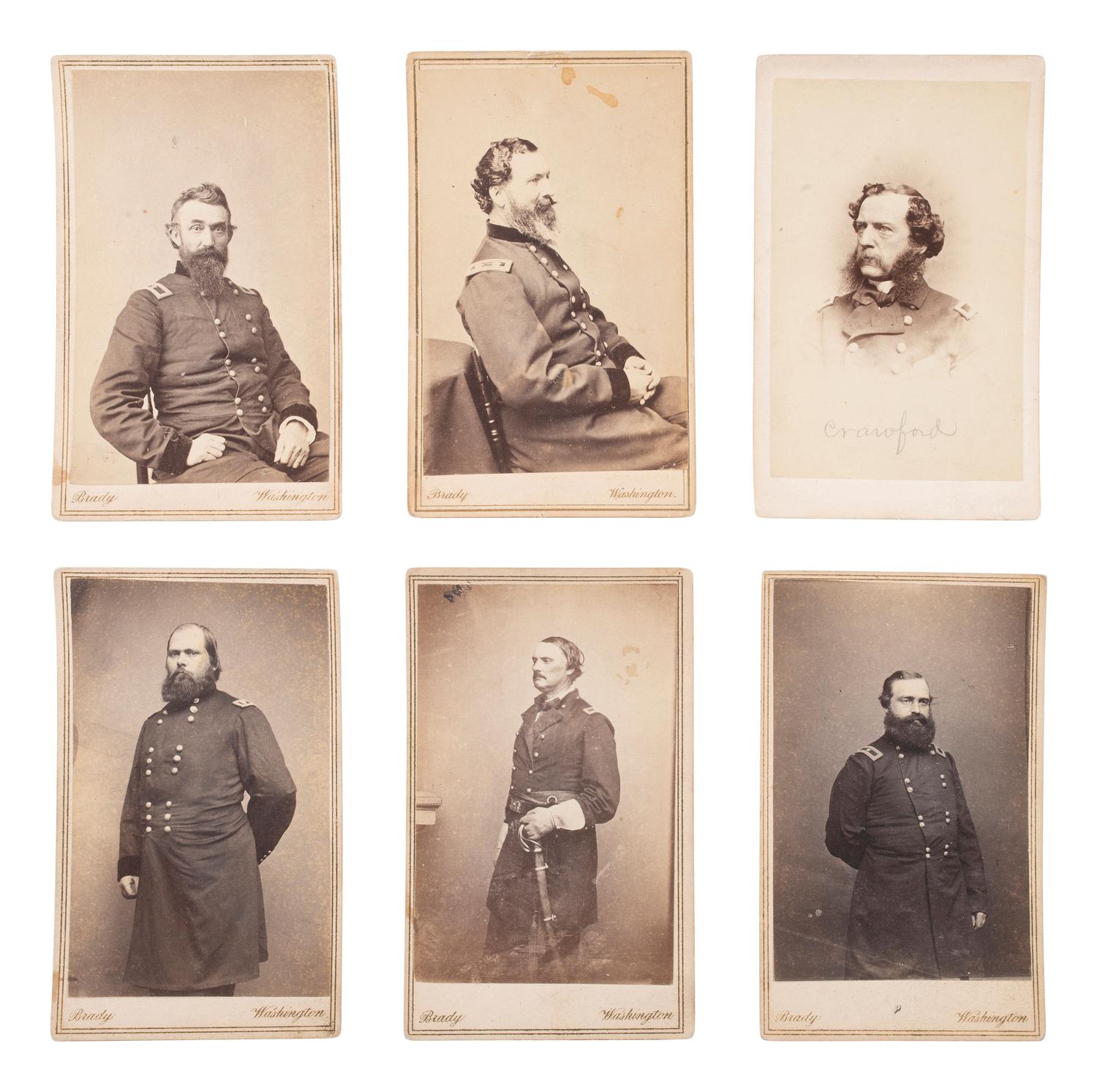 [CIVIL WAR - ANTIETAM]. BRADY, Mathew (1822-1896), photographer. A group of 6 CDVs of Union generals known for their actions at Antietam, incl. RICHARDSON, HARTSUFF, SEDGWICK, CRAWFORD, and CALDWELL.