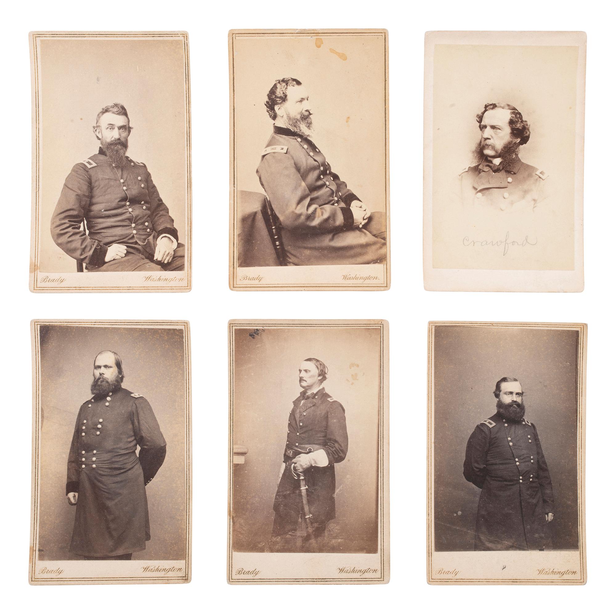 [CIVIL WAR - ANTIETAM]. BRADY, Mathew (1822-1896), photographer. A group of 6 CDVs of Union generals known for their actions at Antietam, incl. RICHARDSON, HARTSUFF, SEDGWICK, CRAWFORD, and CALDWELL.