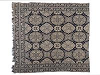 A Blue and White Double Rose Pattern Jacquard Woven Coverlet