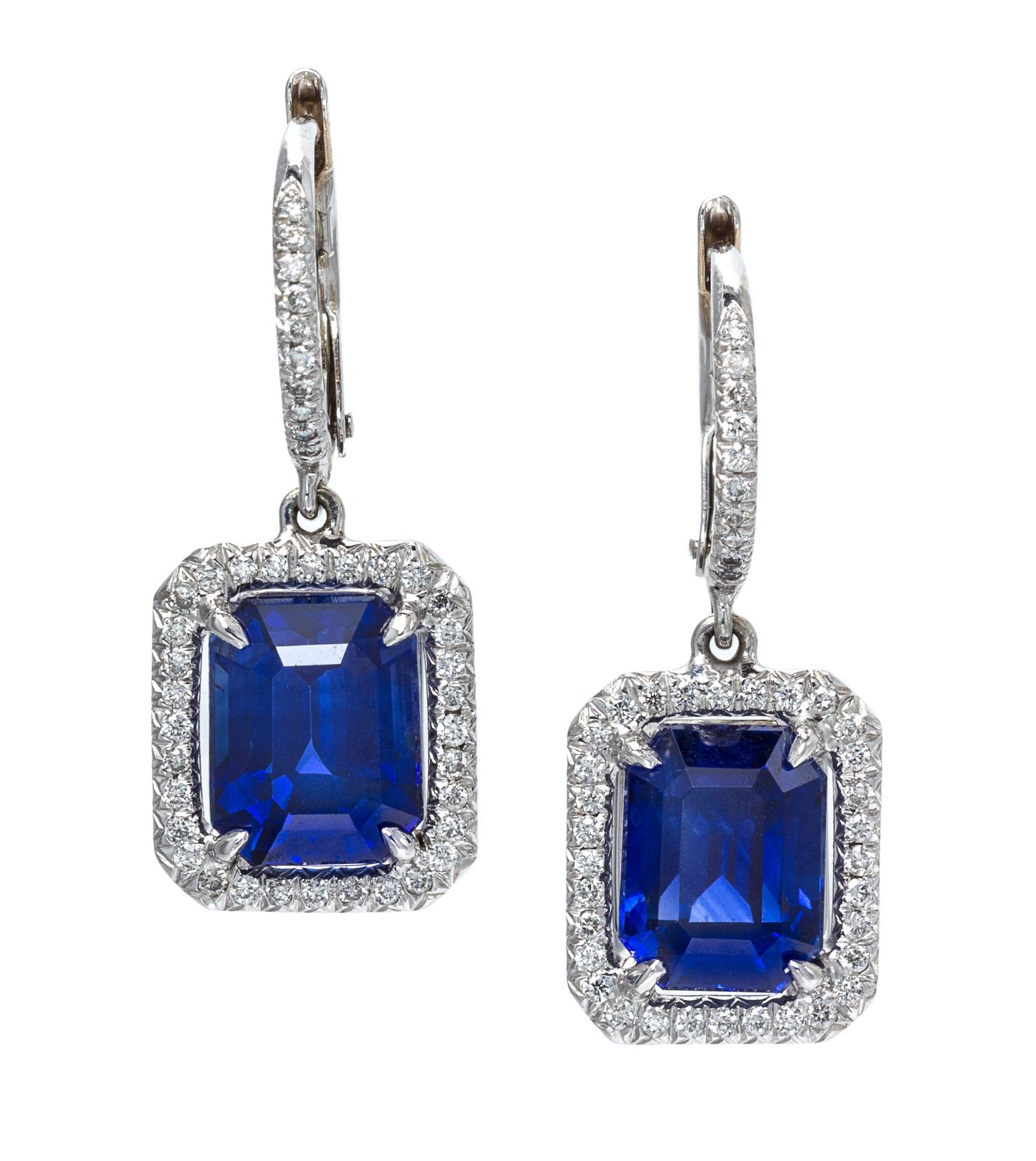 A Pair of 18 Karat White Gold, Sapphire and Diamond Earrings, 3.45 dwts.