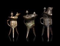 Three Chinese Archaistic Bronze Jue Drinking Cups