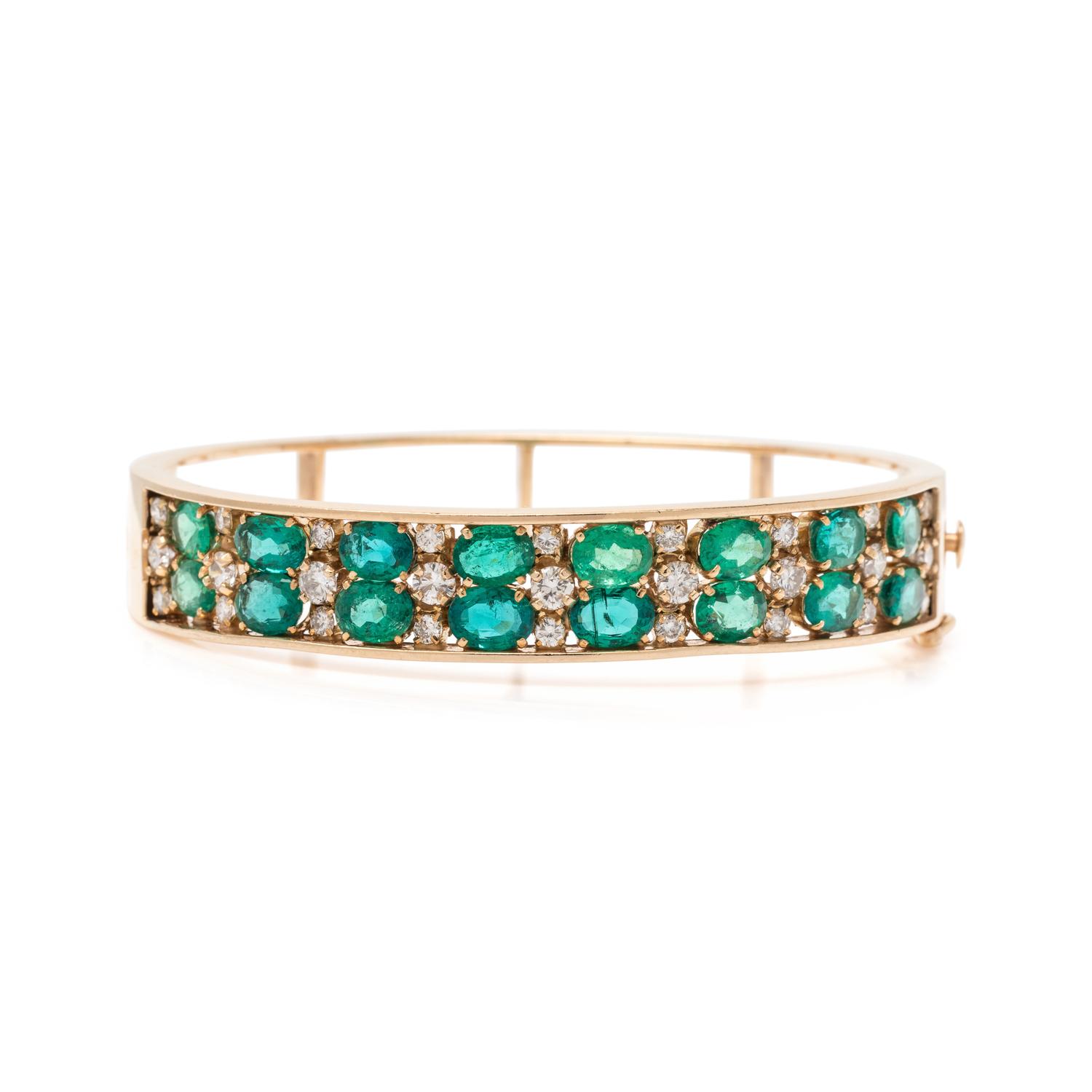SYNTHETIC EMERALD AND DIAMOND BANGLE BRACELET