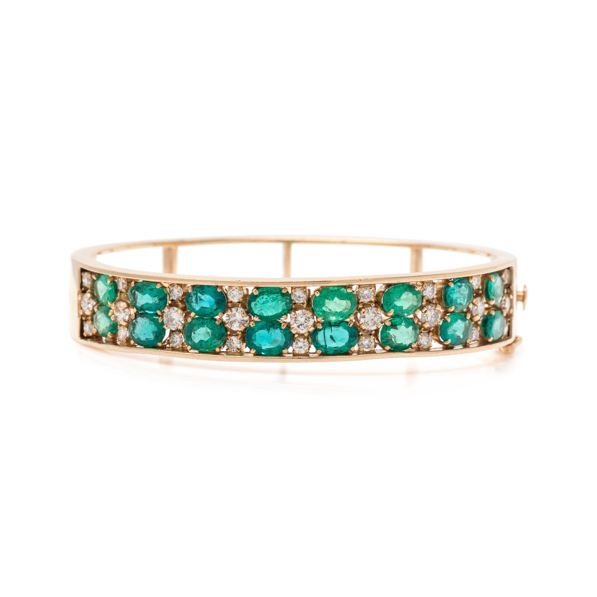 SYNTHETIC EMERALD AND DIAMOND BANGLE BRACELET