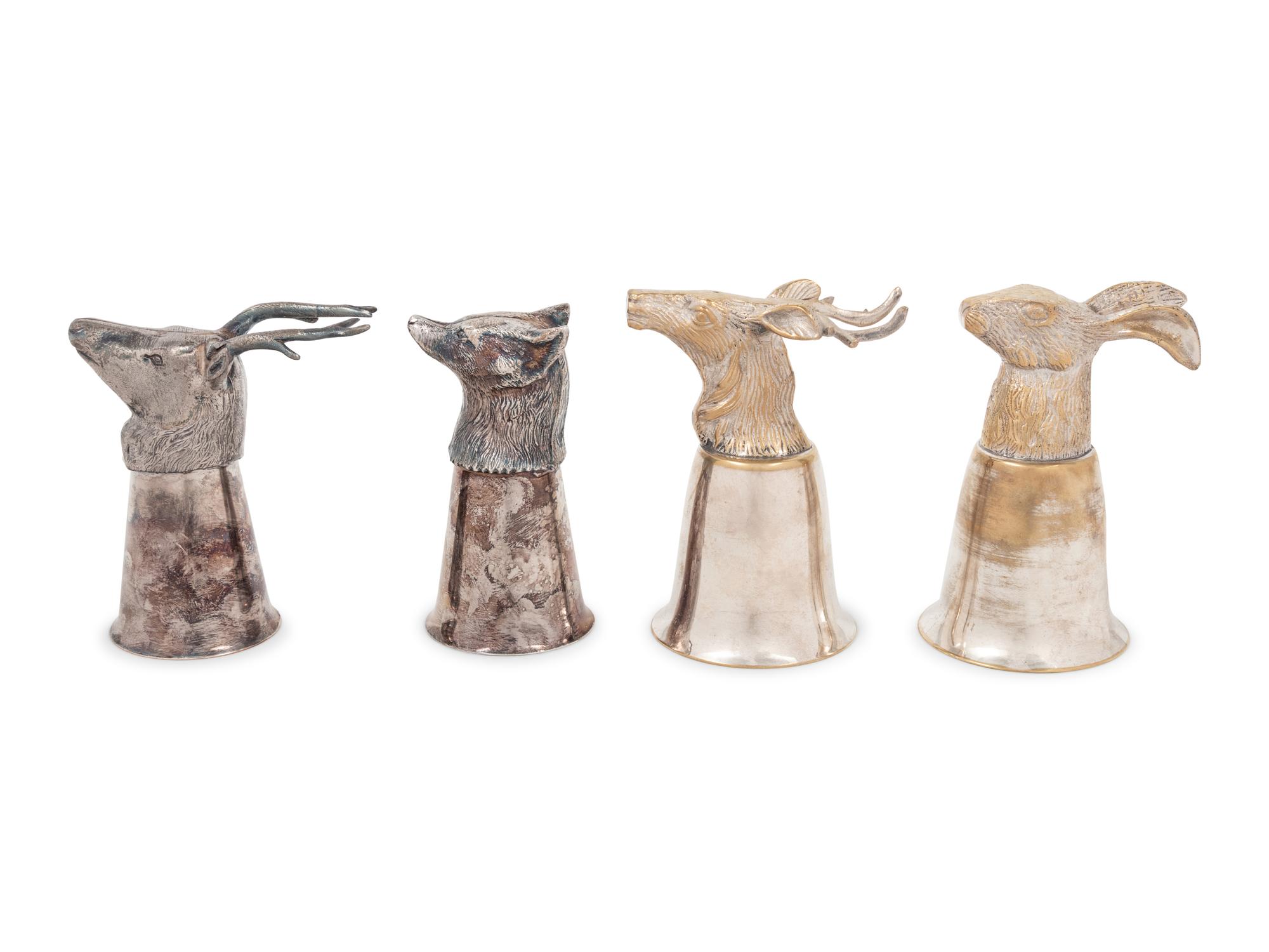 Four English Silver-Plate Stirrup Cups