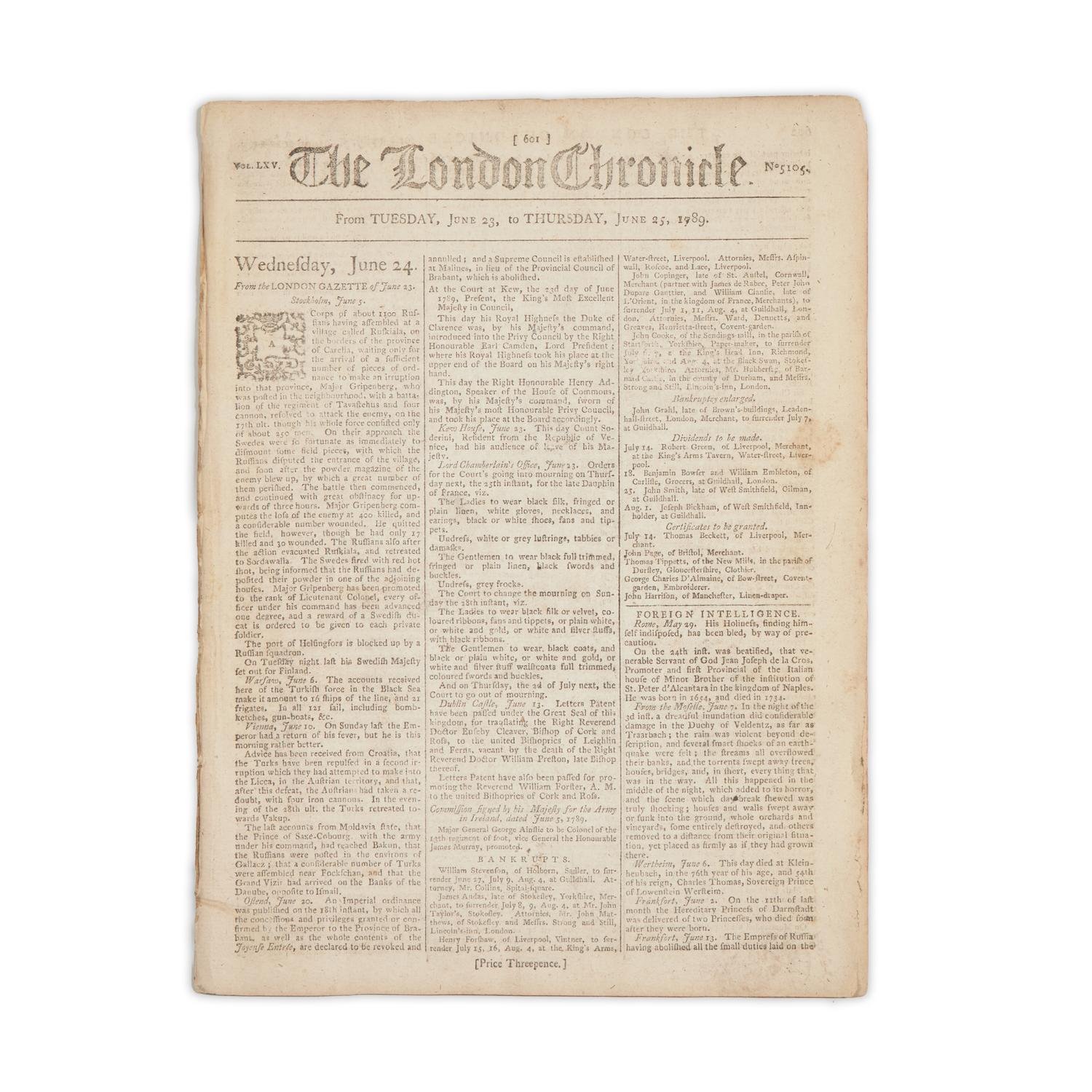 [Washington, George] Announcing the Inauguration of George Washington as the First President of the United States