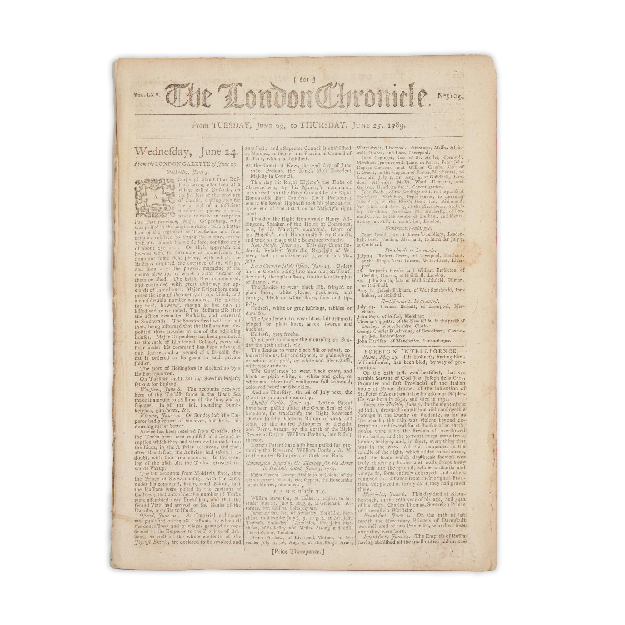 [Washington, George] Announcing the Inauguration of George Washington as the First President of the United States