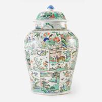 An impressive large Chinese famille verte-decorated jar and cover 五彩大盖罐 Kangxi period ? ??
