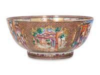 A Chinese Export Mandarin Palette Porcelain Punch Bowl