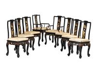 Eight Gilt and Black Lacquer Dining Chairs in the Chinese Taste