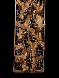 Two Chinese Gilt and Red Lacquered Wood Panels
