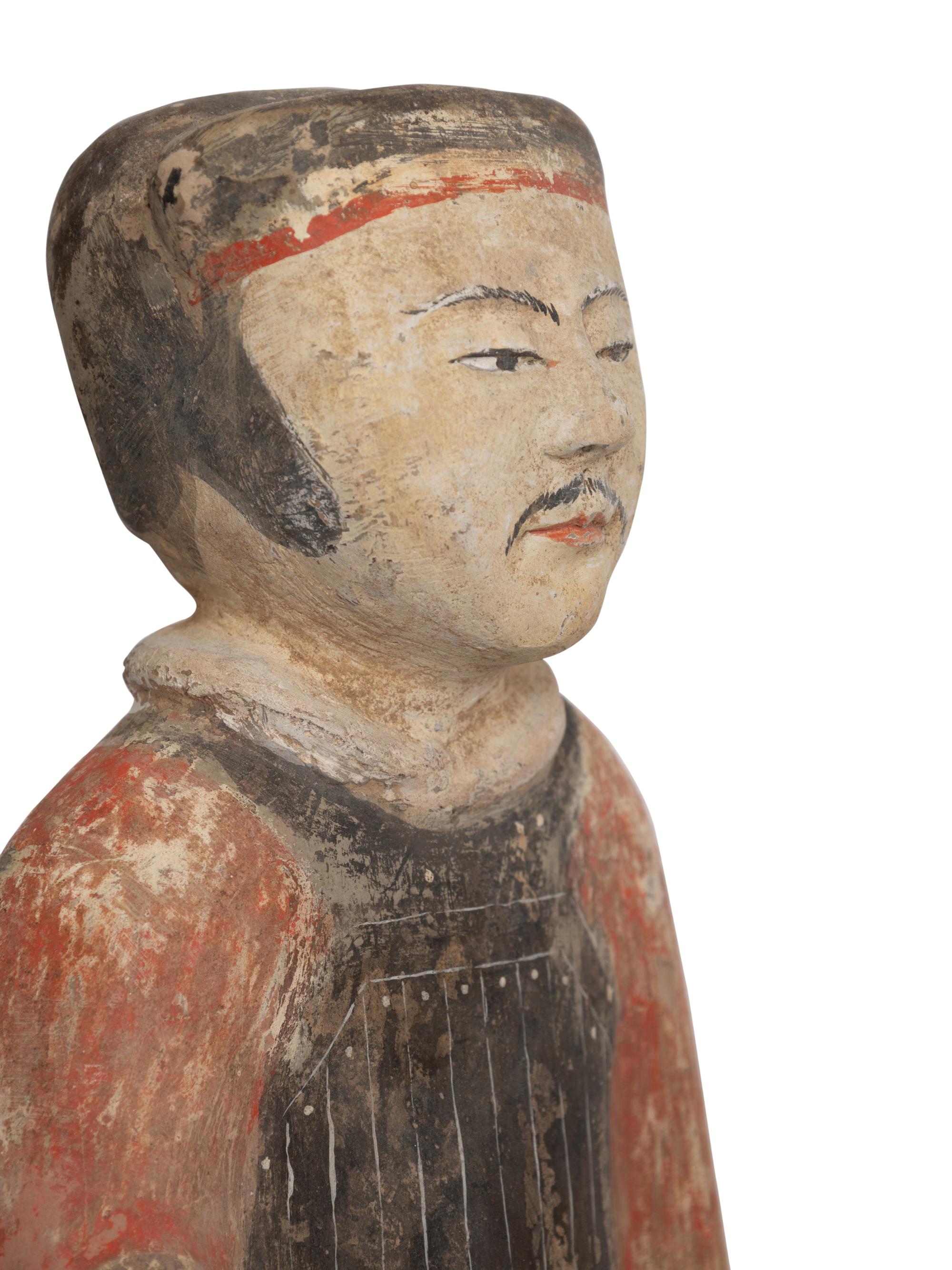 Two Chinese Painted Pottery Standing Warriors