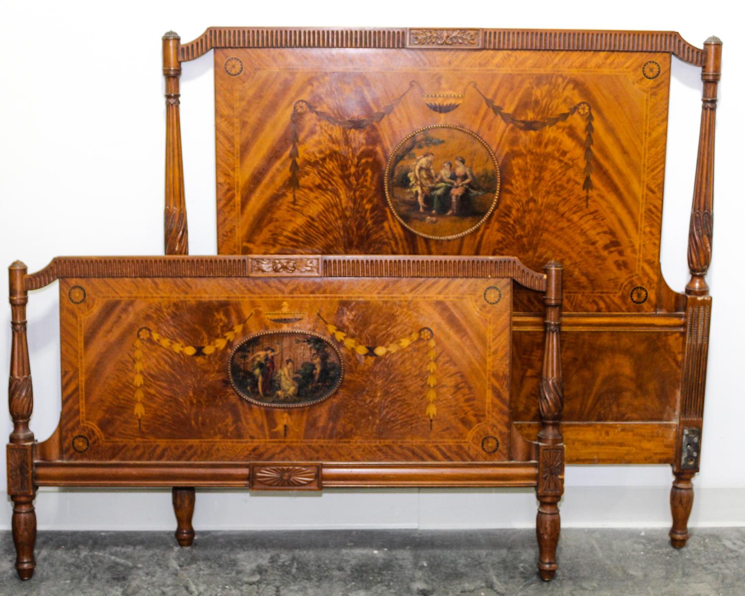 A Pair of Edwardian Style Twin Beds Height of headboard 45 1/4 inches.