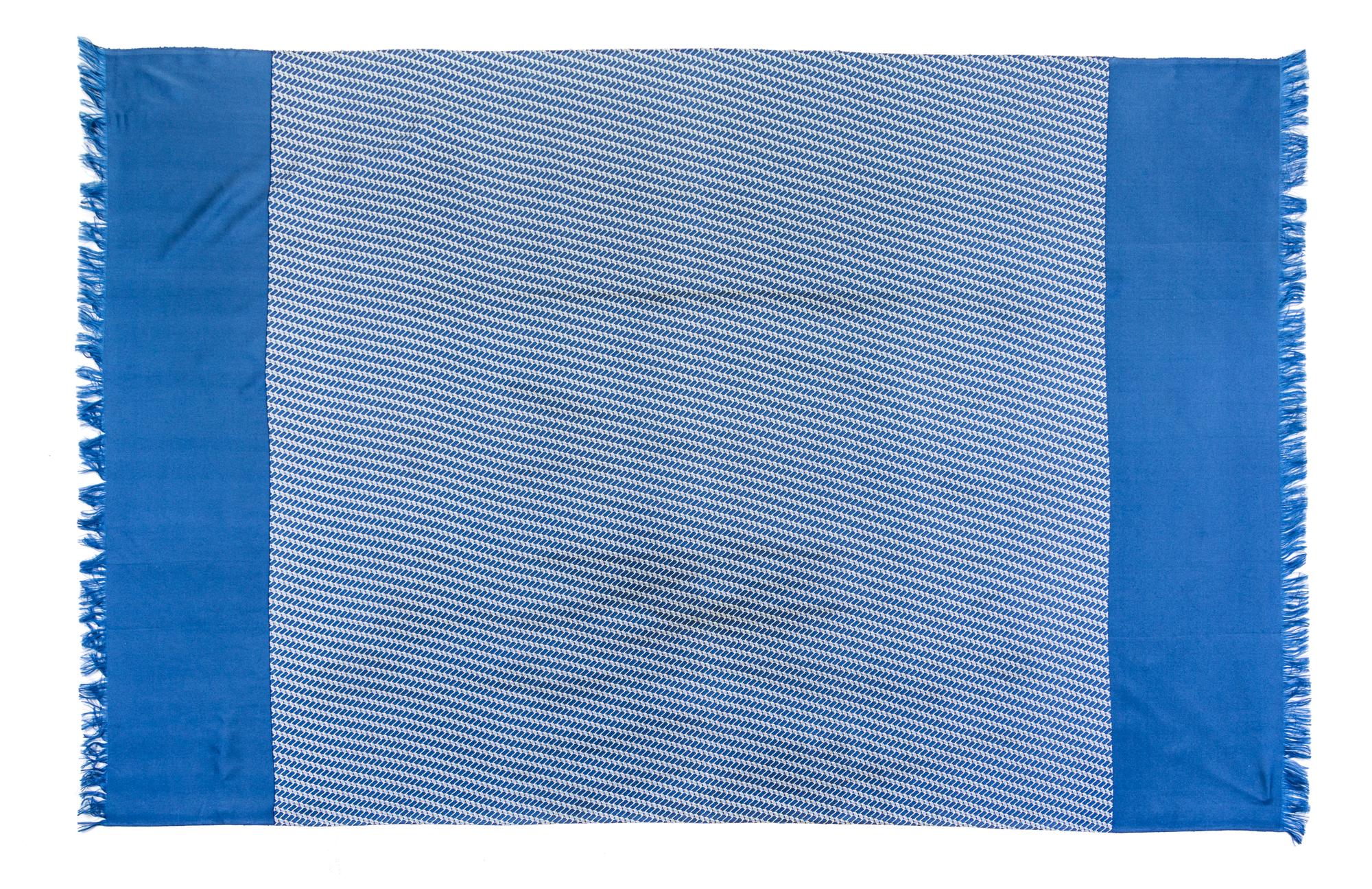 An Hermes Blue Silk Shawl, 56" x 74".