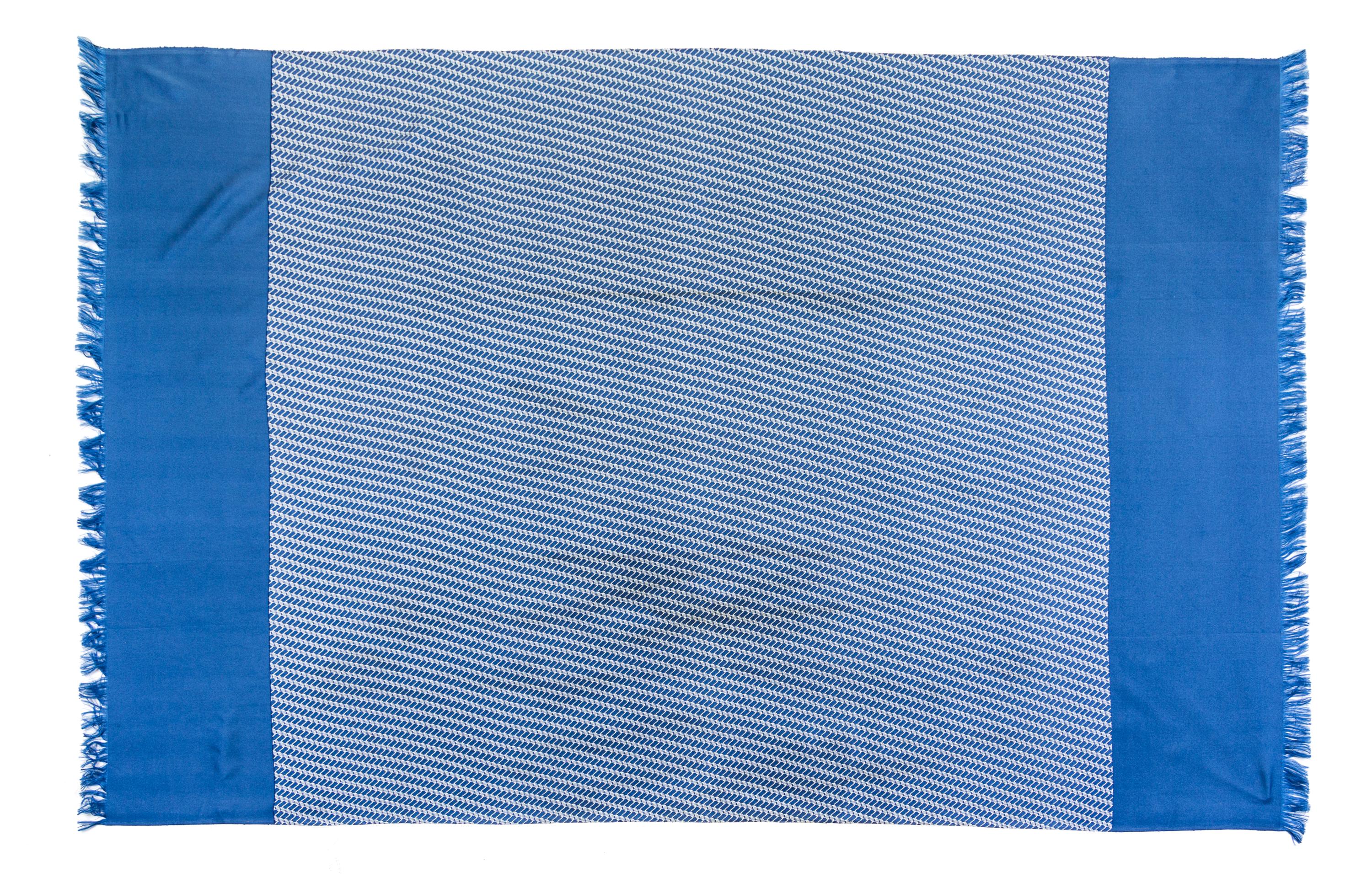 An Hermes Blue Silk Shawl, 56" x 74".