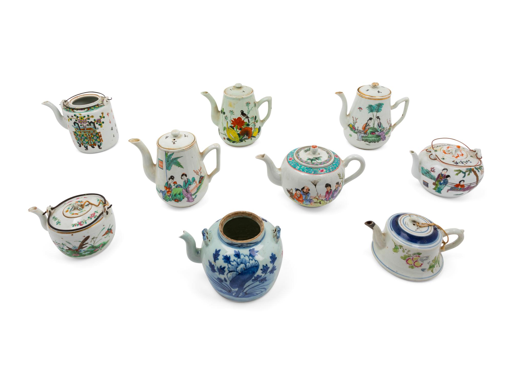 A Group of Nine Chinese Porcelain Teapots