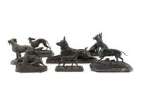 A Group of Seven French Bronze and Patinated Metal Animalier Groups