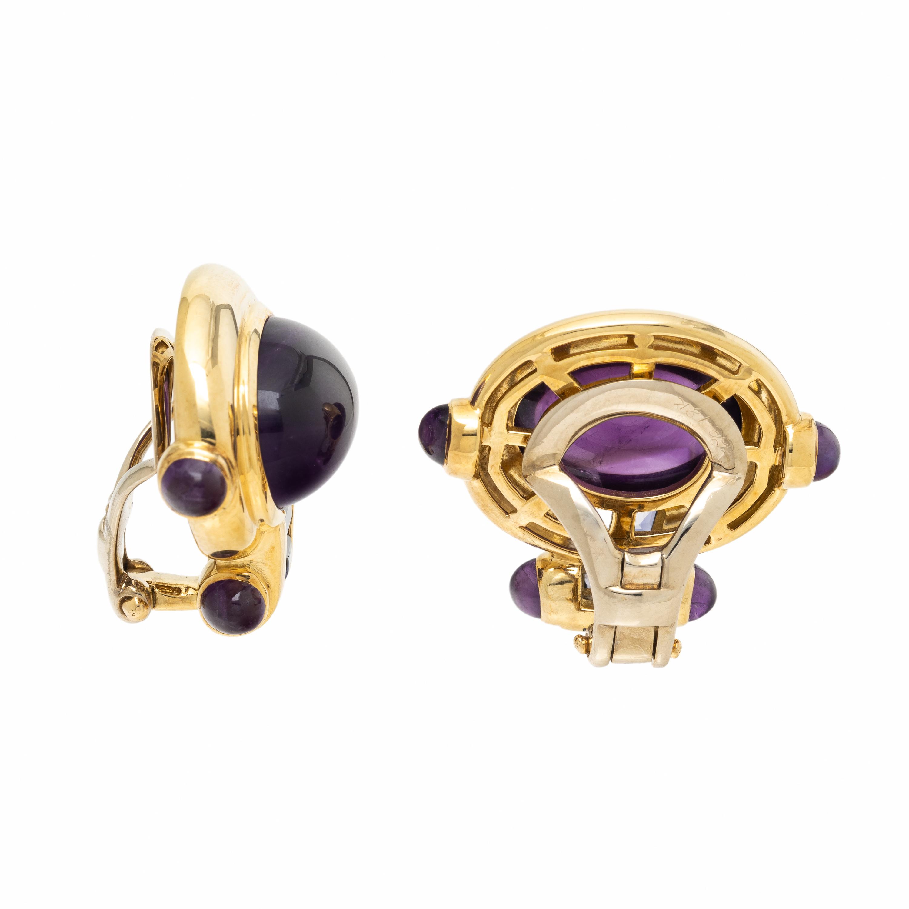 Amethyst, Iolite, and Yellow Gold Earrings