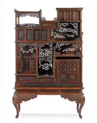 A Chinese Brass Mounted Collector's Cabinet Height 65 3/4 x width 40 x depth 16 1/2 inches.