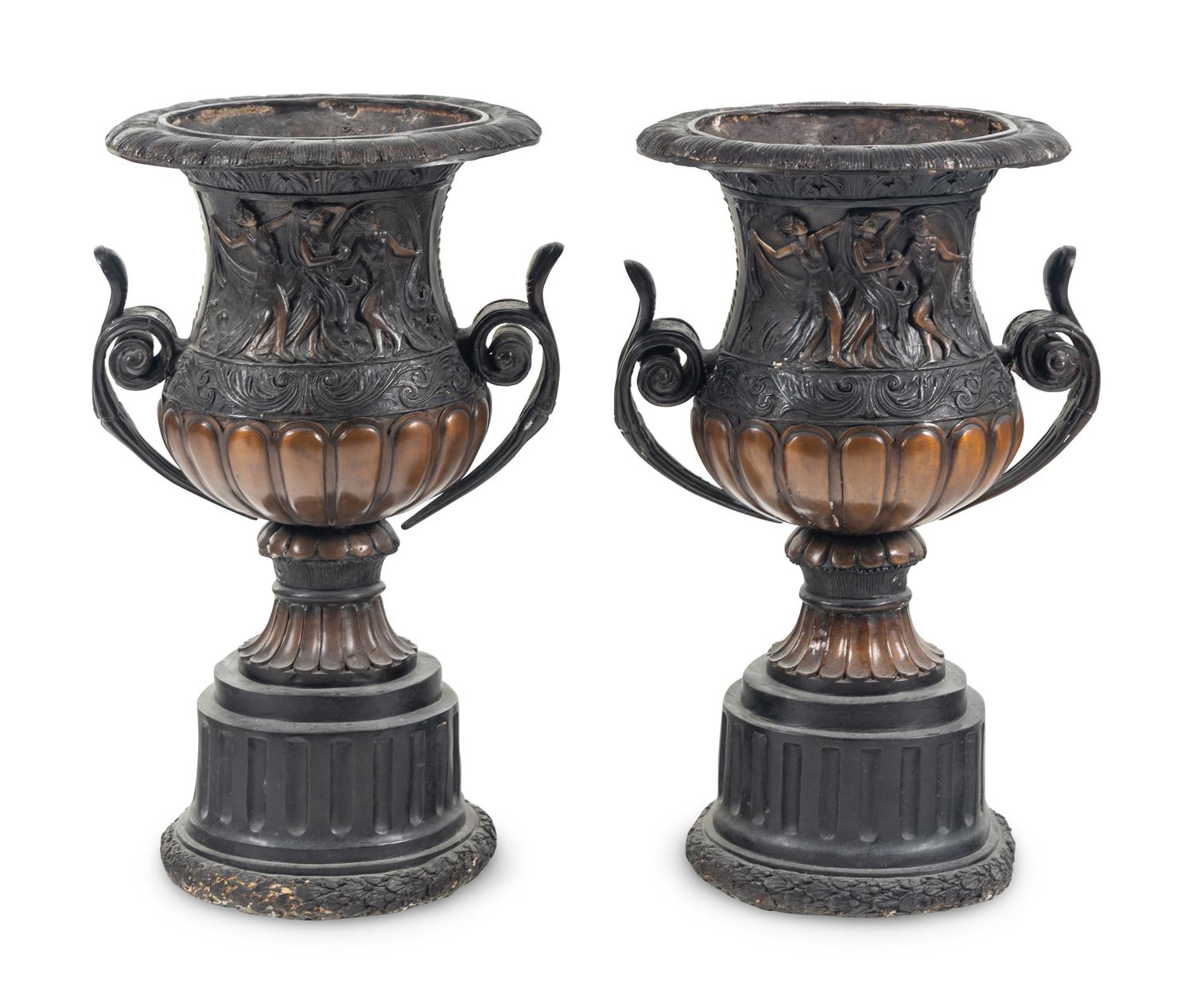 A Pair of Neoclassical Style Cast Metal Urns