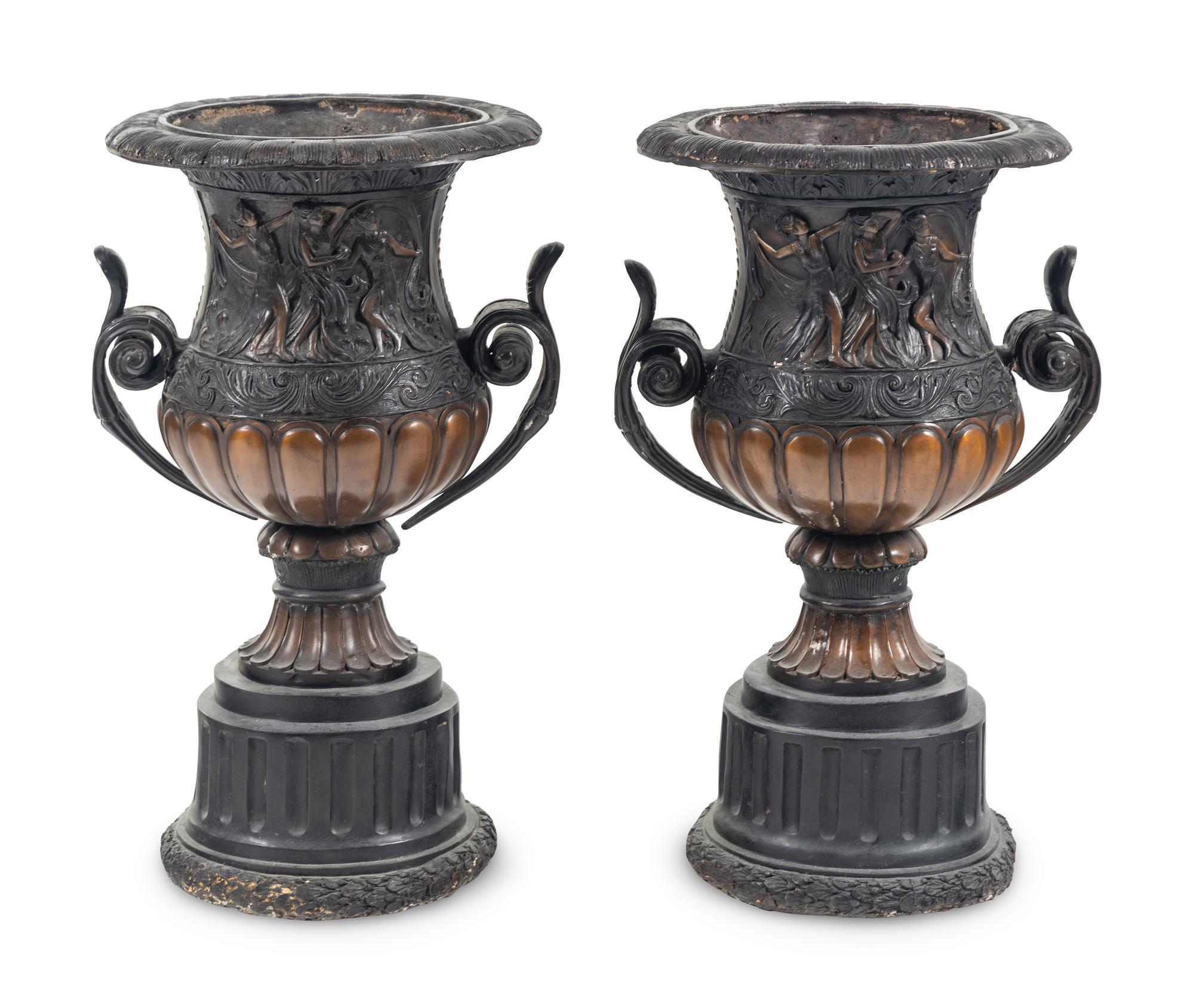 A Pair of Neoclassical Style Cast Metal Urns