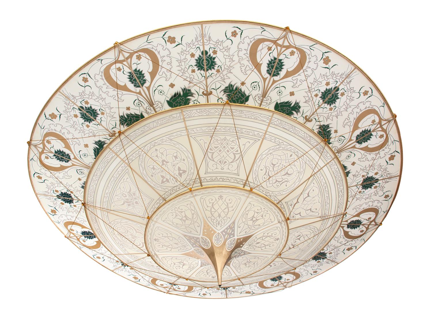 A Fortuny Silk Scheherazade Three-Tier Chandelier Height 18 x diameter 49 1/2 inches. — 20TH CENTURY