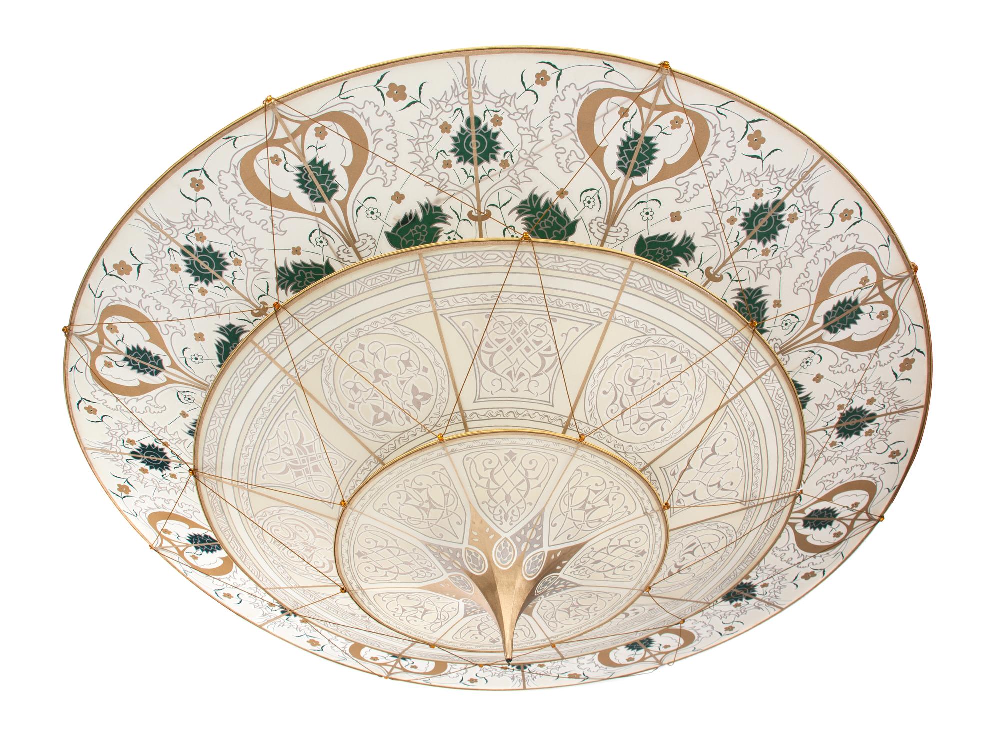 A Fortuny Silk Scheherazade Three-Tier Chandelier Height 18 x diameter 49 1/2 inches. — 20TH CENTURY