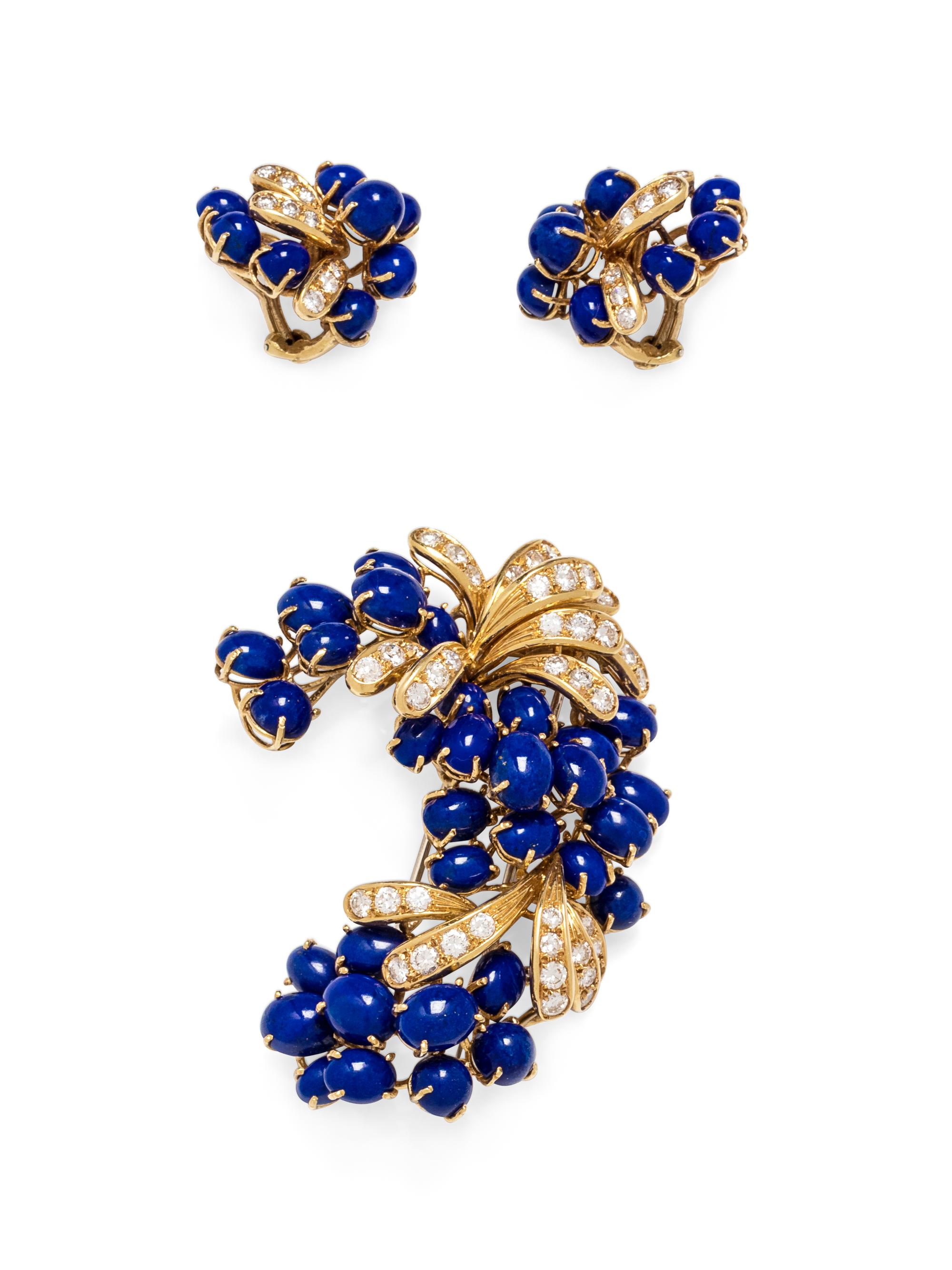An 18 Karat Yellow Gold, Lapis Lazuli and Diamond Demi-Parure,