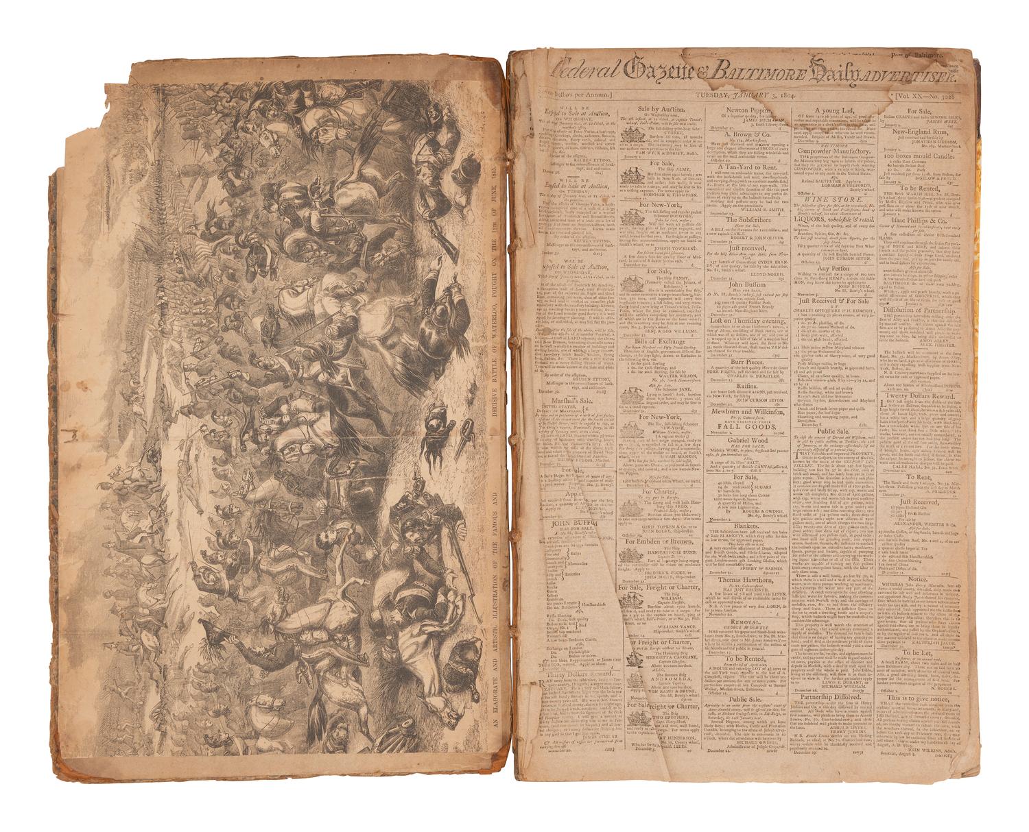 [POLITICS] -- [NEWSPAPERS]. The Federal Gazette & Baltimore Daily Advertiser . Bound volume containing 144 newspapers, incl. coverage of Thomas Jefferson's first term in office.