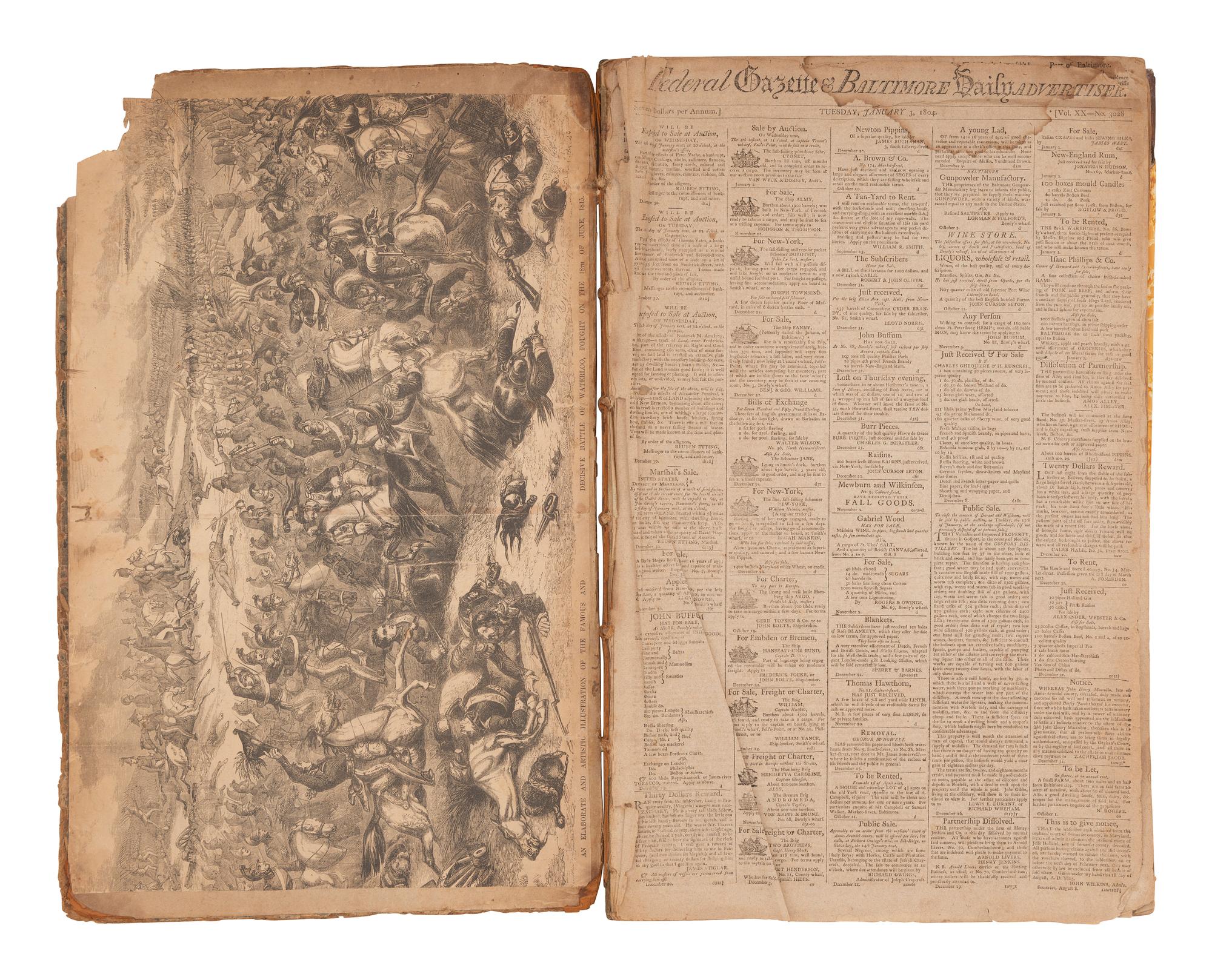 [POLITICS] -- [NEWSPAPERS]. The Federal Gazette & Baltimore Daily Advertiser . Bound volume containing 144 newspapers, incl. coverage of Thomas Jefferson's first term in office.