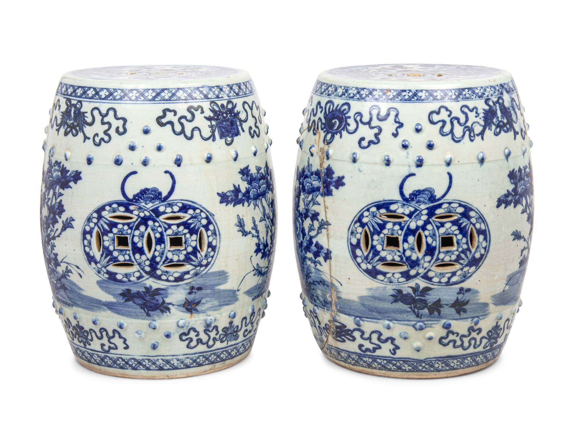 A Pair of Blue and White Porcelain Garden Stools