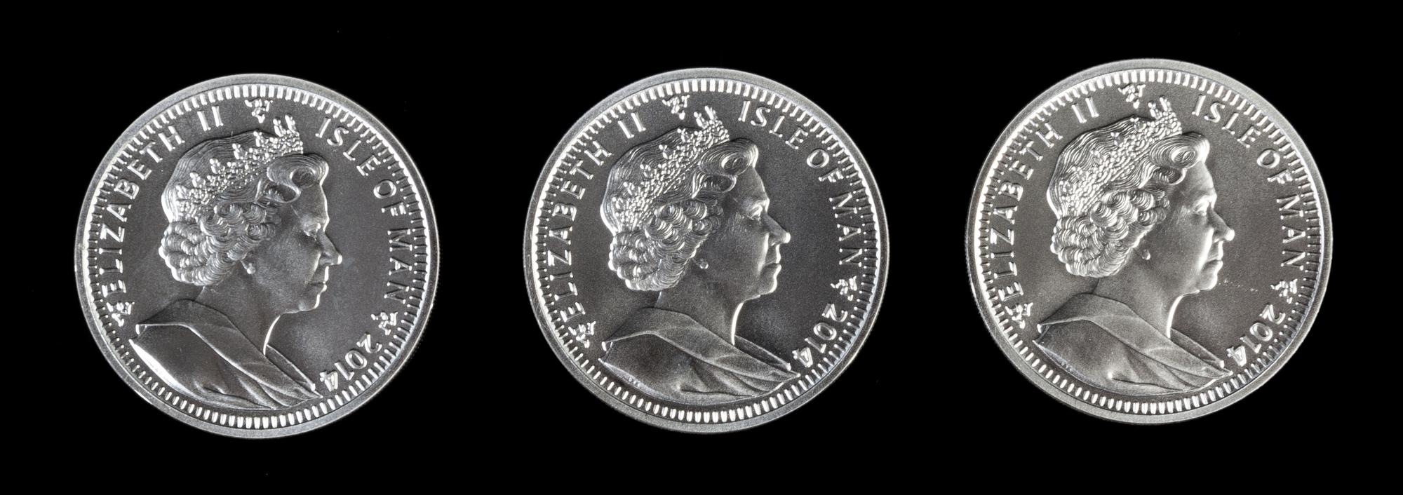 A Group of Three Isle of Man: Pobjoy Mint Angel 1 Ounce Silver Rounds