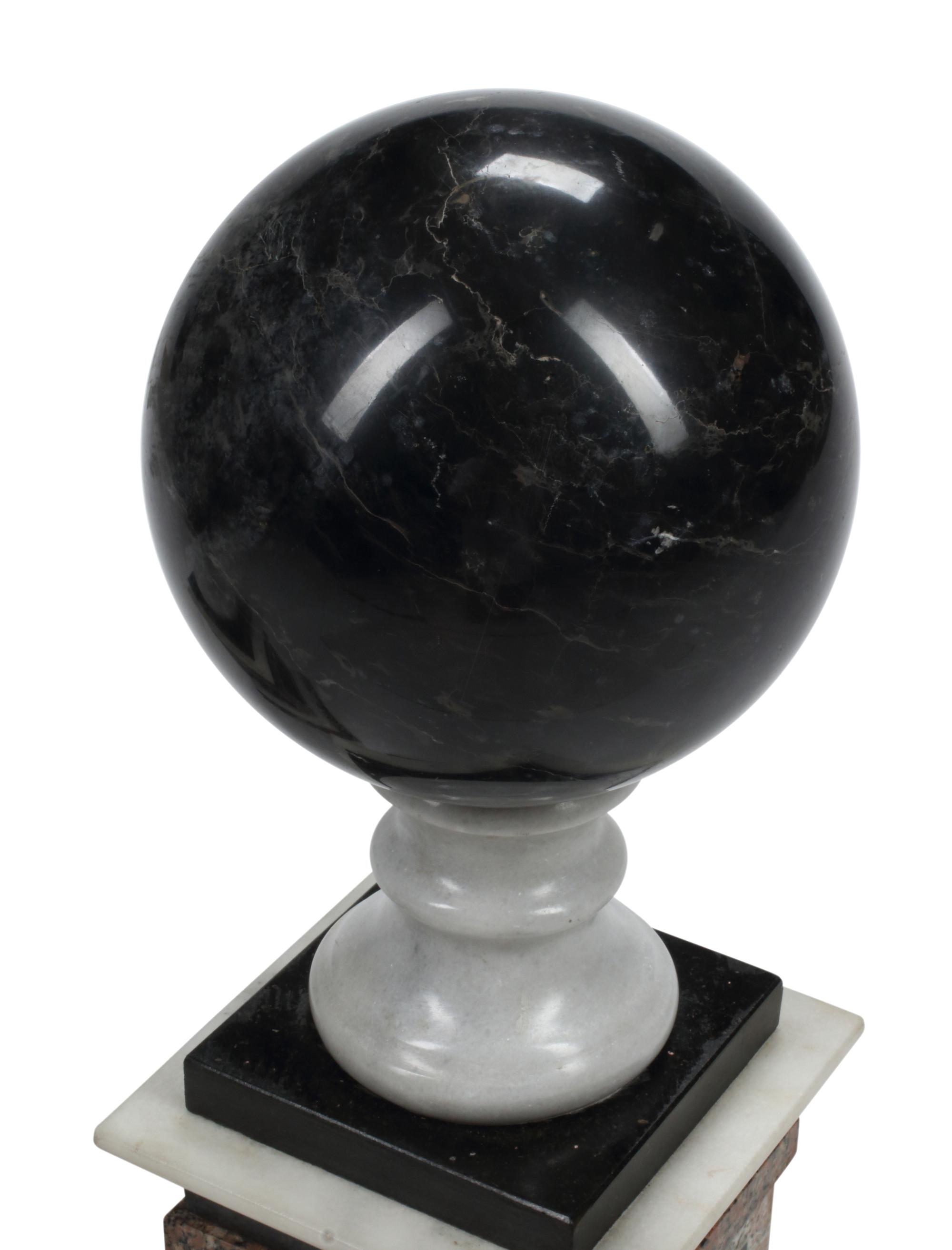 A Pair of Italian Grand Tour Style Vari-Color Marble Spherical Ornaments