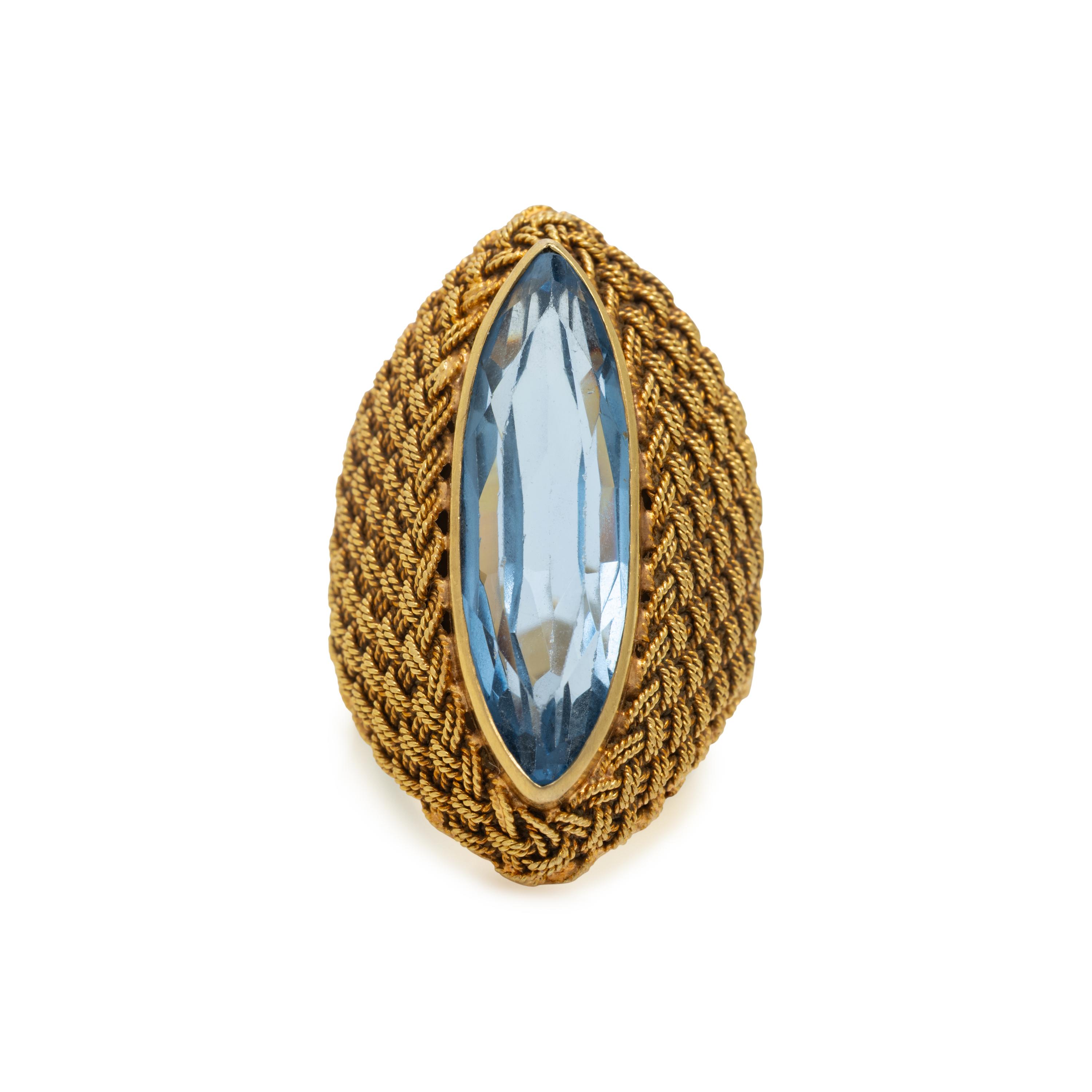 Synthetic Blue Spinel and Yellow Gold Ring