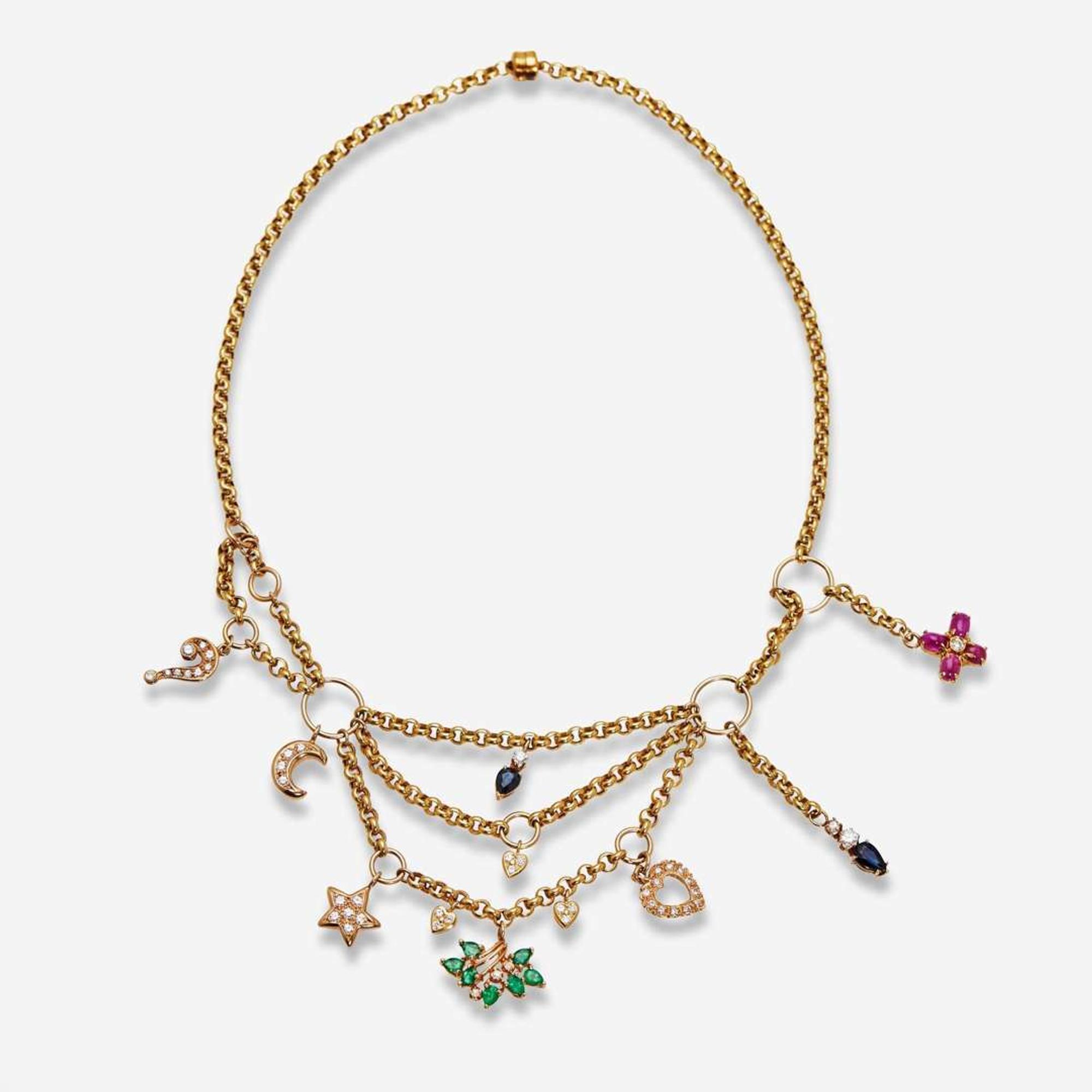 A 14K Yellow Gold and Gemstone Necklace and Diamond Ring