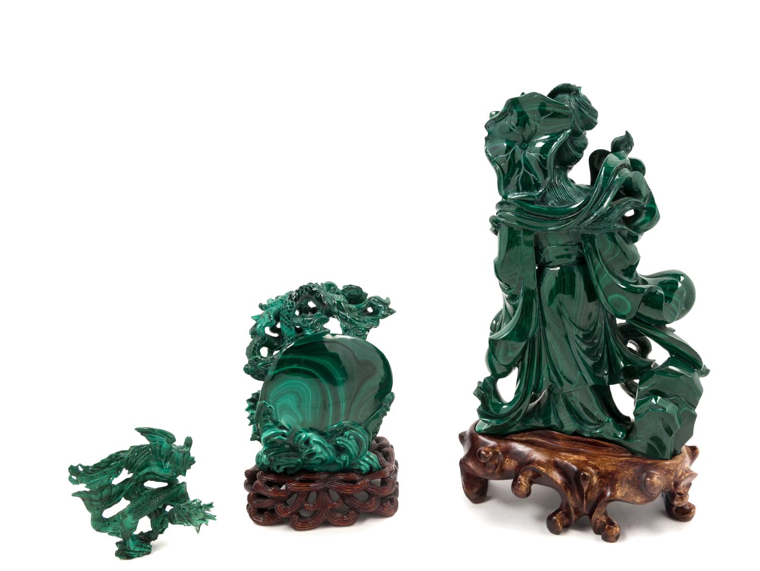 Three Chinese Malachite Figures