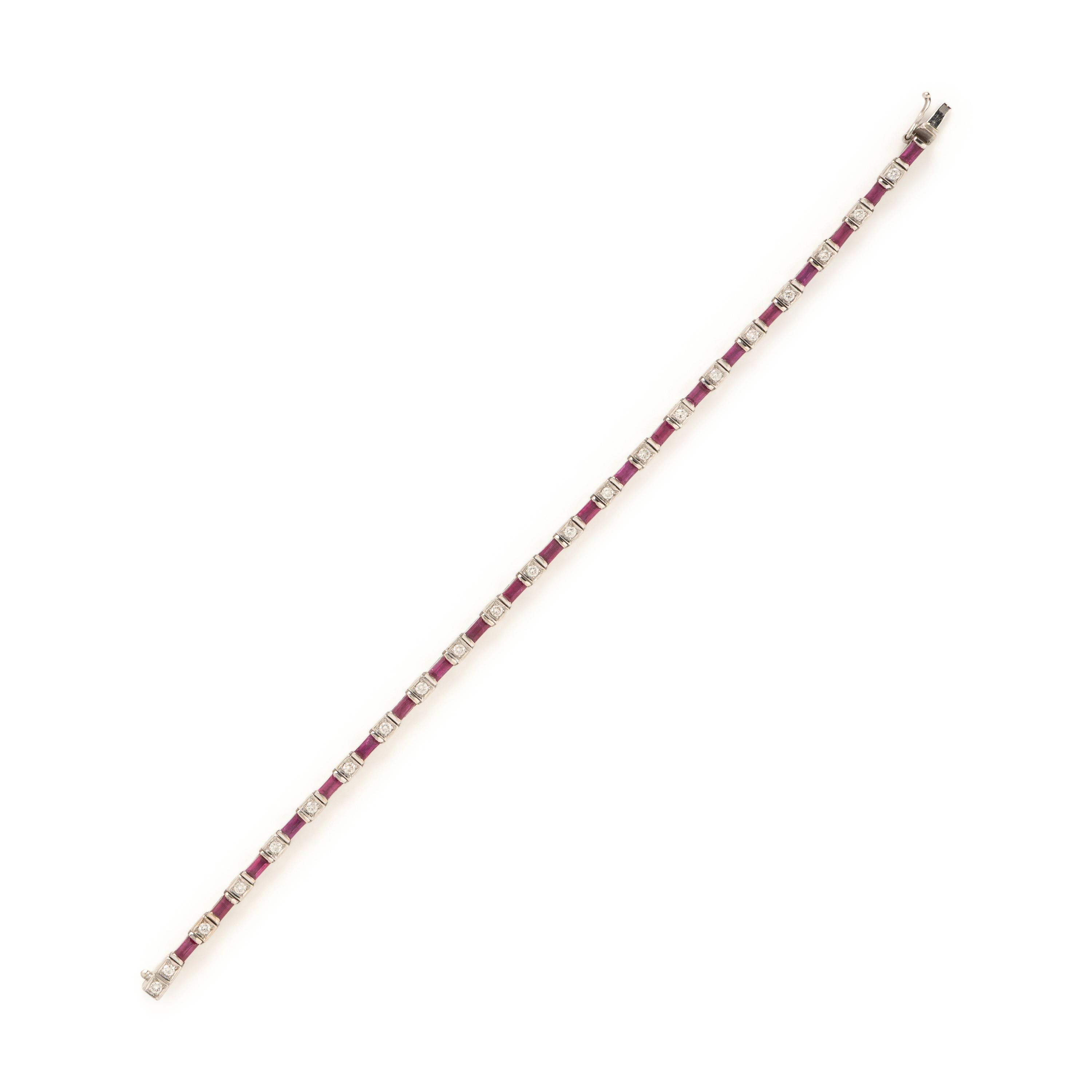 Diamond and Synthetic Ruby White Gold Necklace and Bracelet