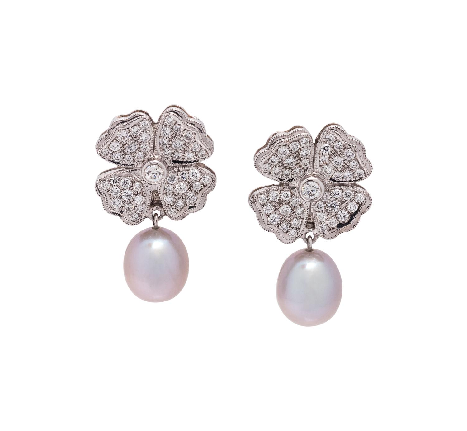 DIAMOND AND CULTURED PEARL EARCLIPS