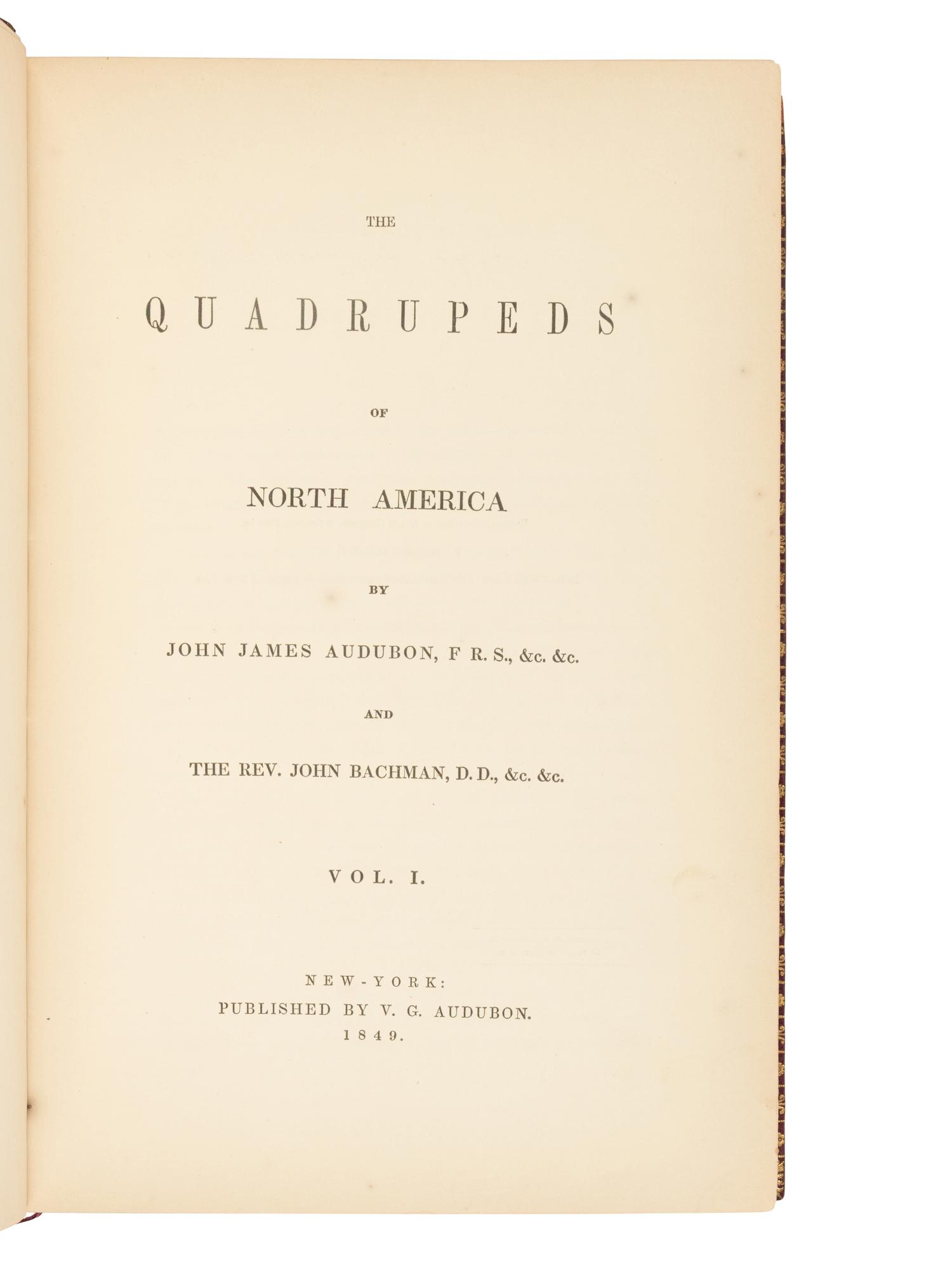 [AMERICANA]. AUDUBON, John James (1785-1851) and John BACHMAN (1790-1874). The Quadrupeds of North America . New York: V.G. Audubon, 1849.