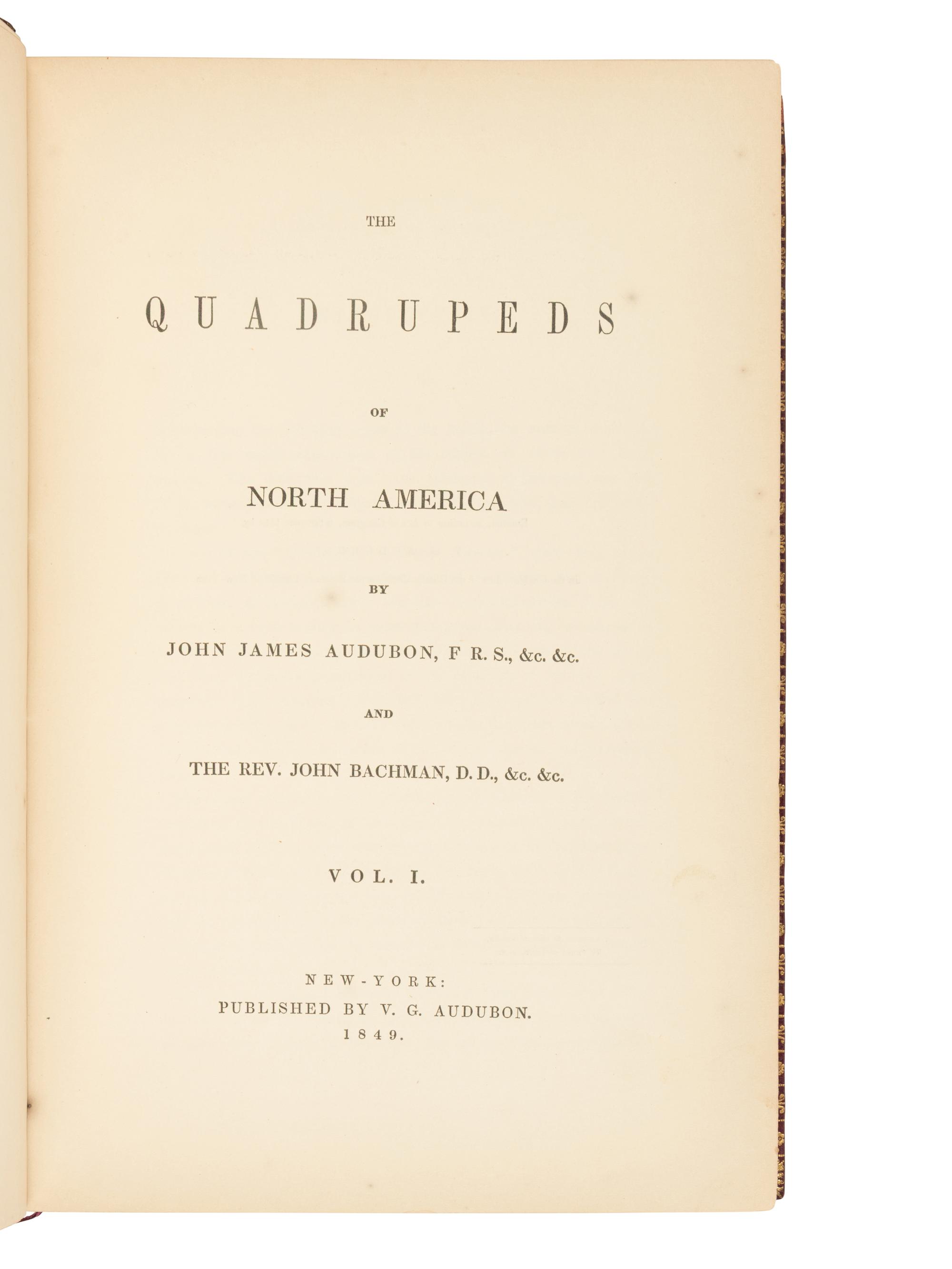 [AMERICANA]. AUDUBON, John James (1785-1851) and John BACHMAN (1790-1874). The Quadrupeds of North America . New York: V.G. Audubon, 1849.