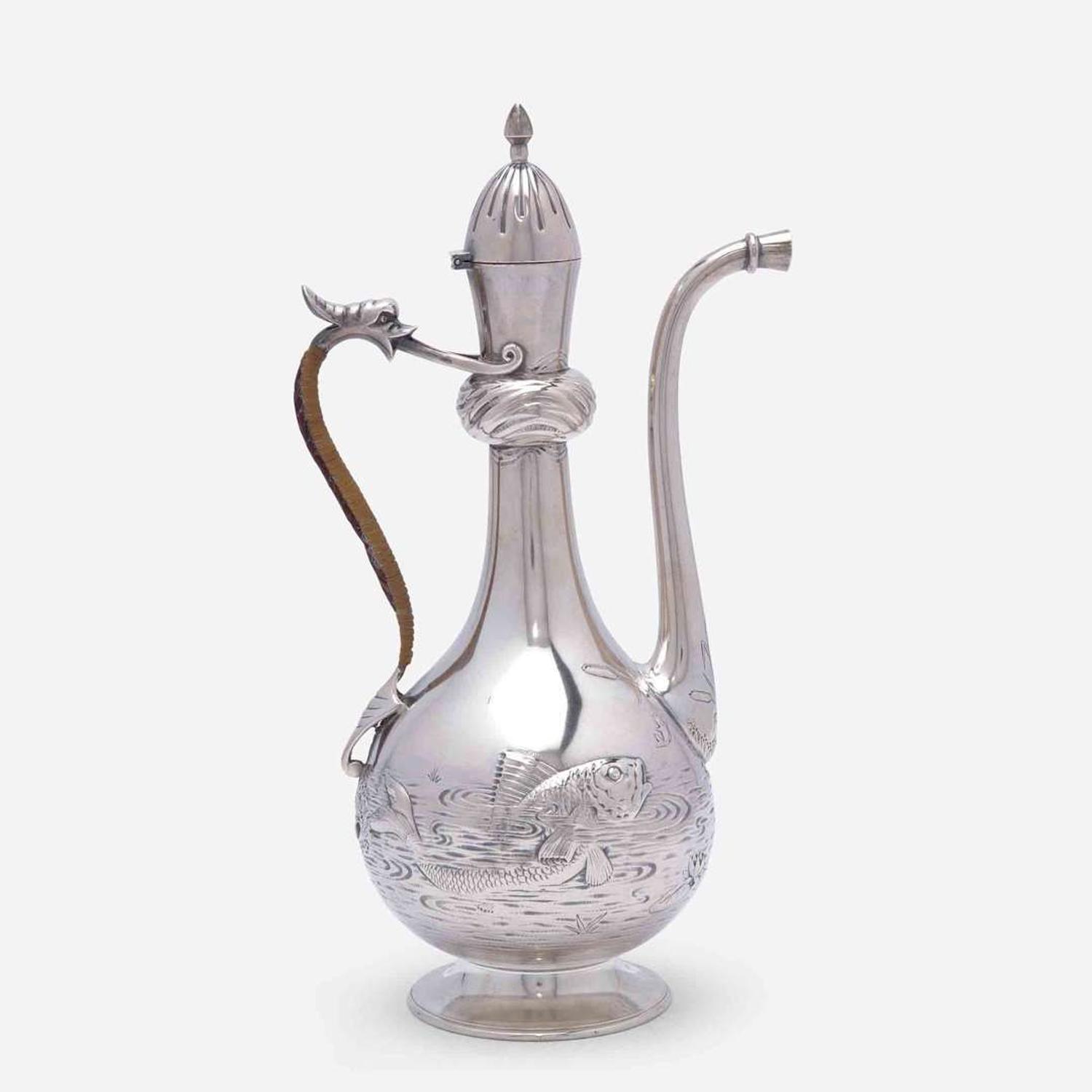 A Japanesque sterling silver coffeepot Gorham Mfg. Co., Providence, RI, bearing date mark for 1883