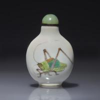 A Chinese Enameled Porcelain "Crickets" Snuff Bottle, Daoguang Mark and of the Period — 清道光 粉彩蟈蟈圖鼻煙壺